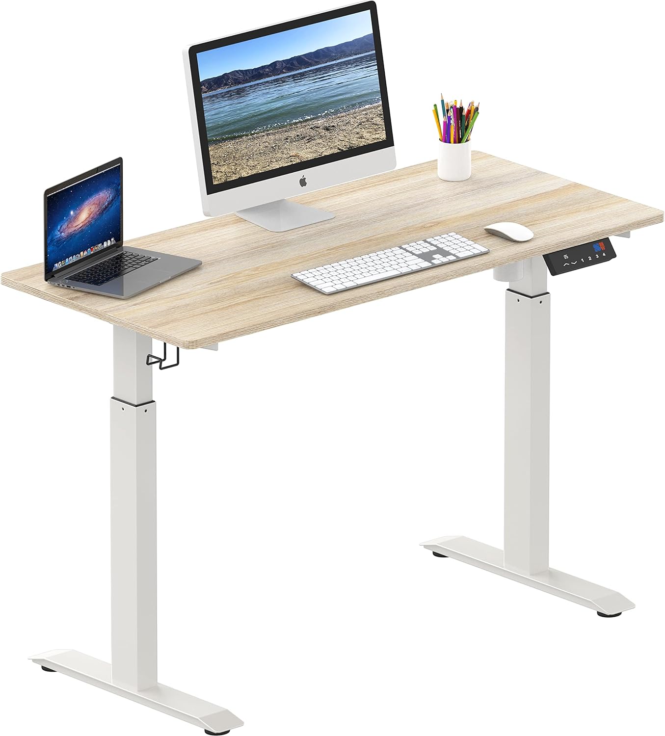 SHW Memory Preset Electric Height Adjustable Standing Desk, 48 x 24 Inches, Maple