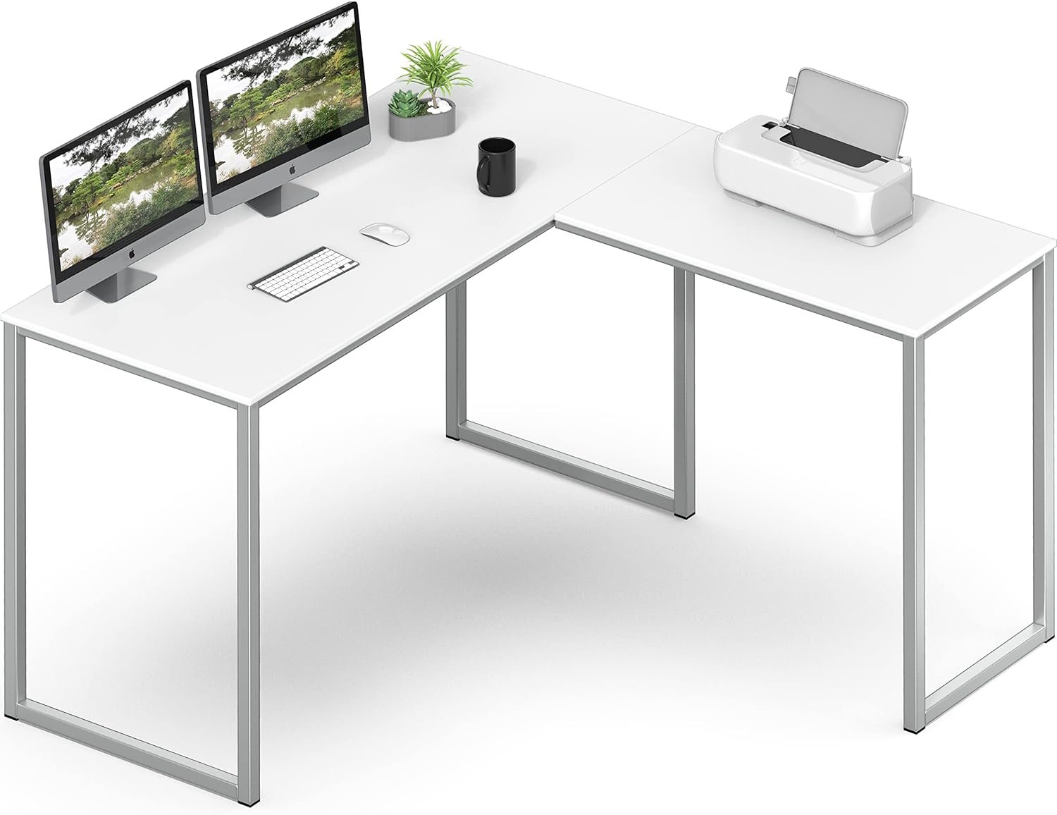 SHW 48-Inch Mission L-Shaped Home Computer Desk, White