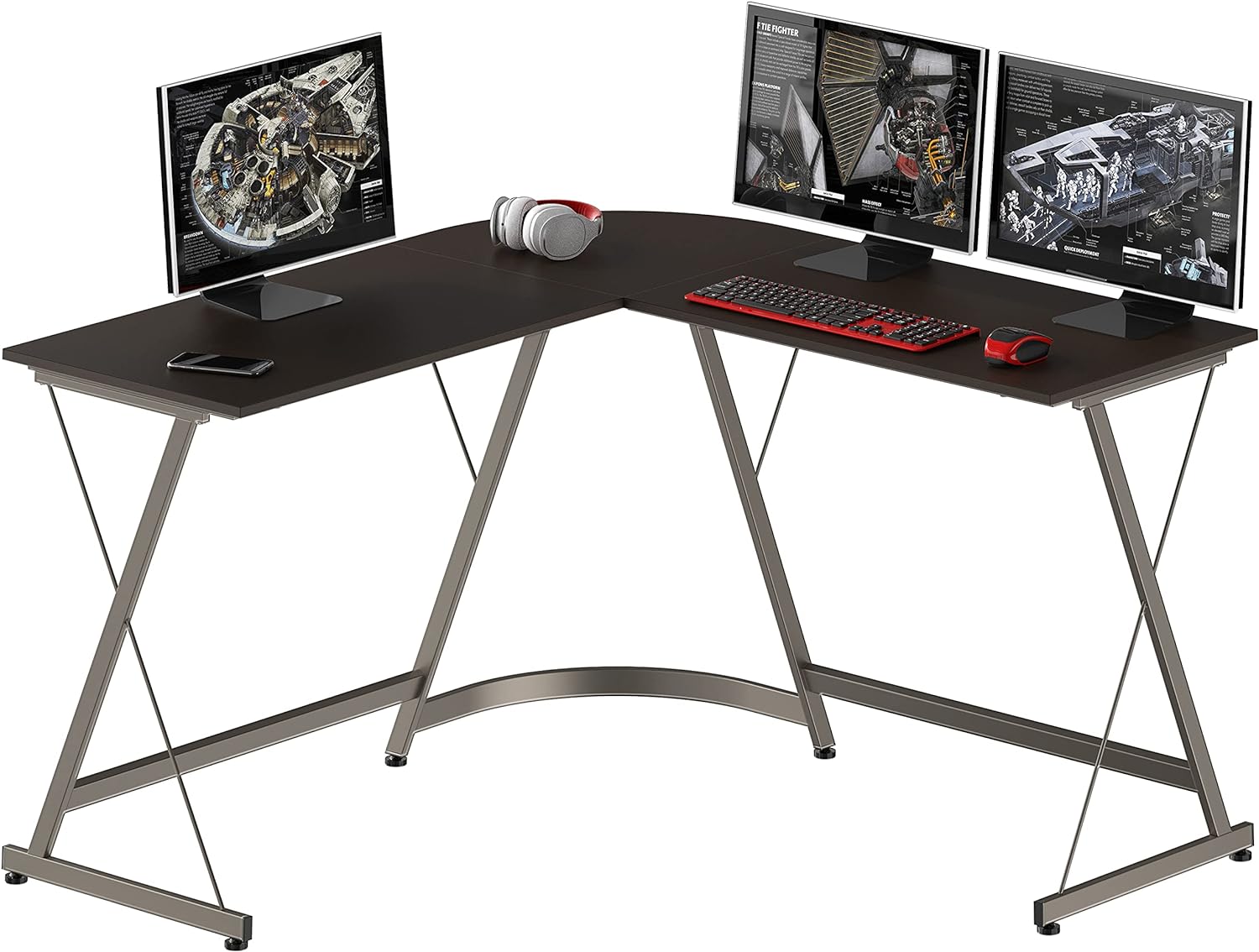 SHW L-Shaped Computer Gaming Desk, Espresso