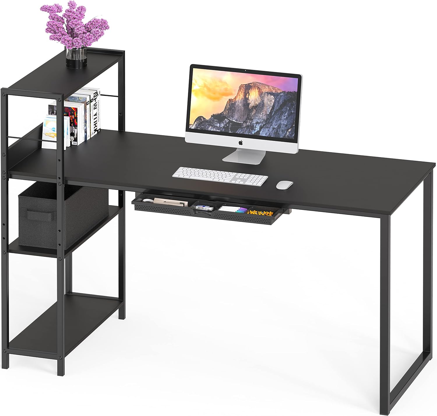 SHW 46-Inch Mission Desk with Side Shelf, 24 Deep, Black