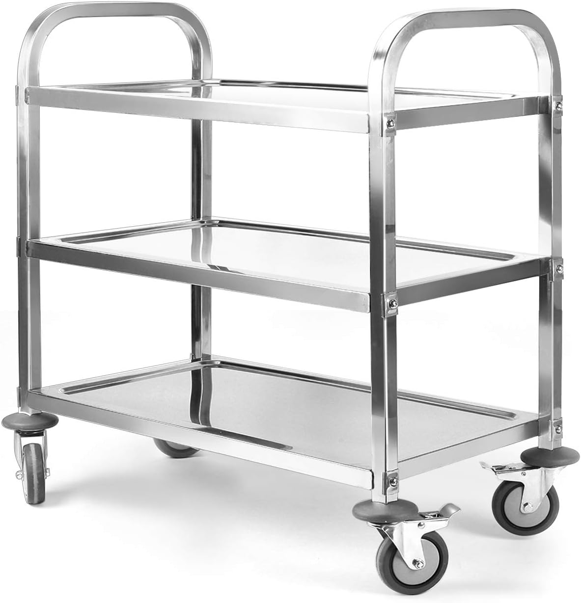 Nisorpa 3 Tier Stainless Steel Utility Cart L37.4 x W19.68 x H37.4 Inch Kitchen Rolling Carts with Wheels Serving Trolley Catering Storage Shelf with 2 Lockable Wheels for Hotel Restaurant Home Use