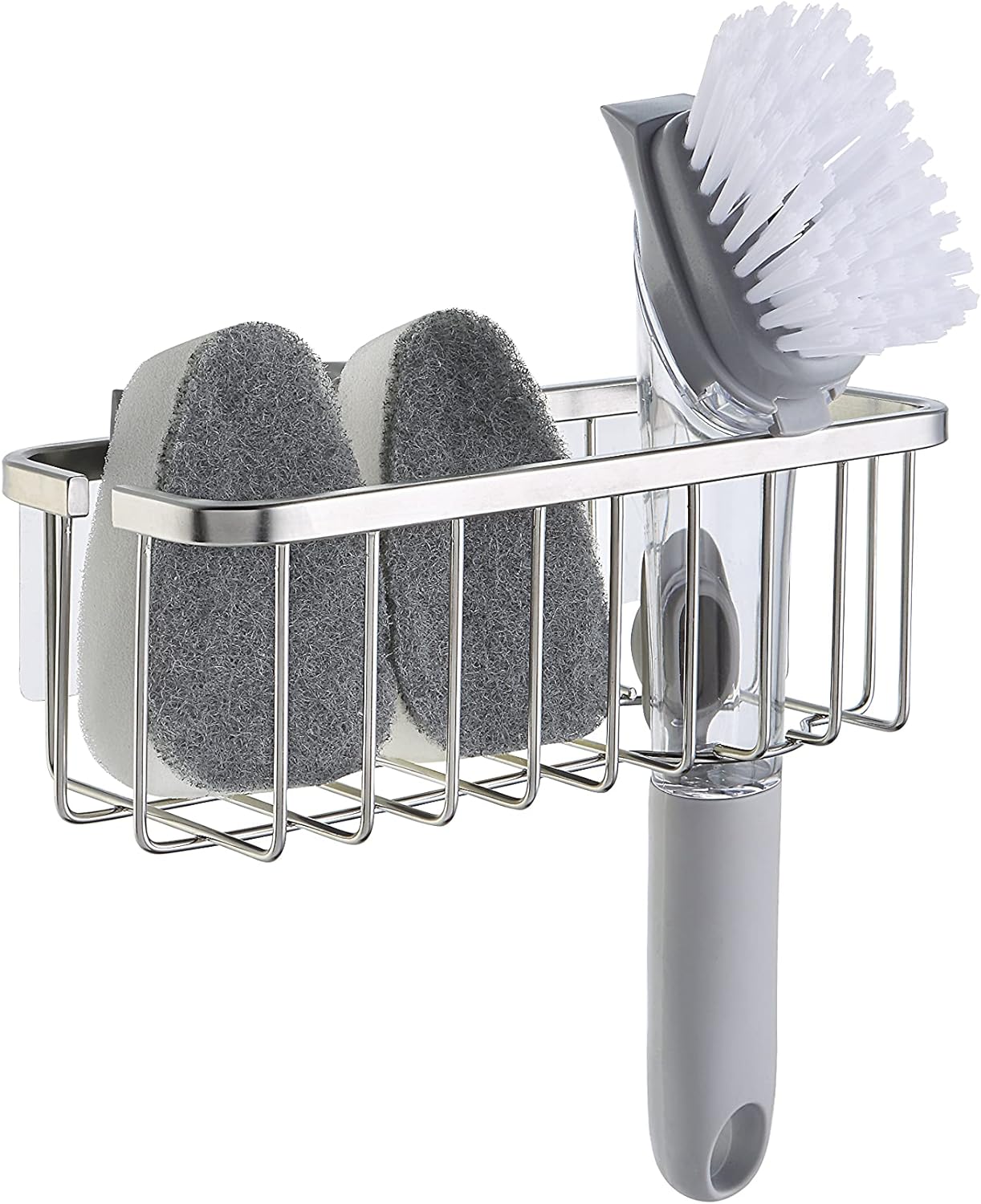 SunnyPoint NeverRust Deluxe Kitchen Sink Suction Holder for Sponges, Scrubbers, Soap, Kitchen, Bathroom, 304 Stainless Steel (Brushed Texture, 7.4 x 3.3 x 2.75 Inch)(Sponge & Brush NOT Included)