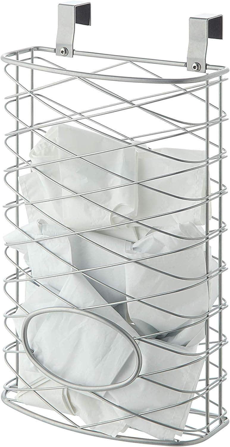 SunnyPoint Over Cabinet Kitchen Storage Organizer Holder or Basket - Hang Over Cabinet Doors in Kitchen/Pantry - Holds up to 50 Plastic Shopping Bags (SILVER)