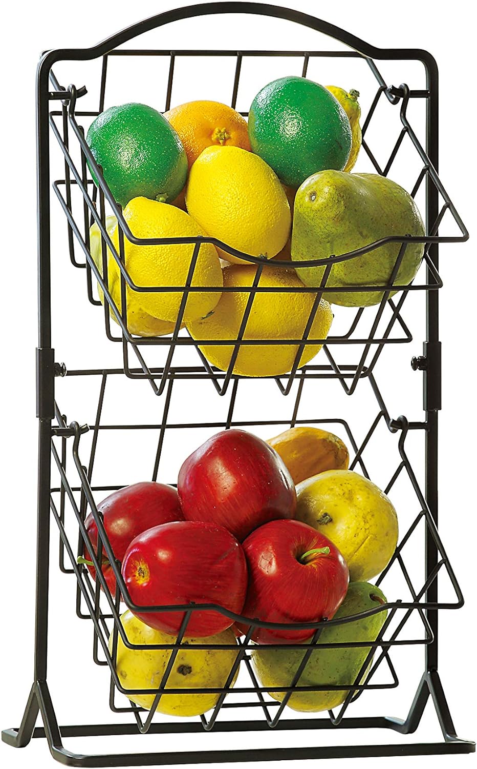 SunnyPoint 2-Tier Metal Mini Countertop Fruit Storage Basket, Antique Black