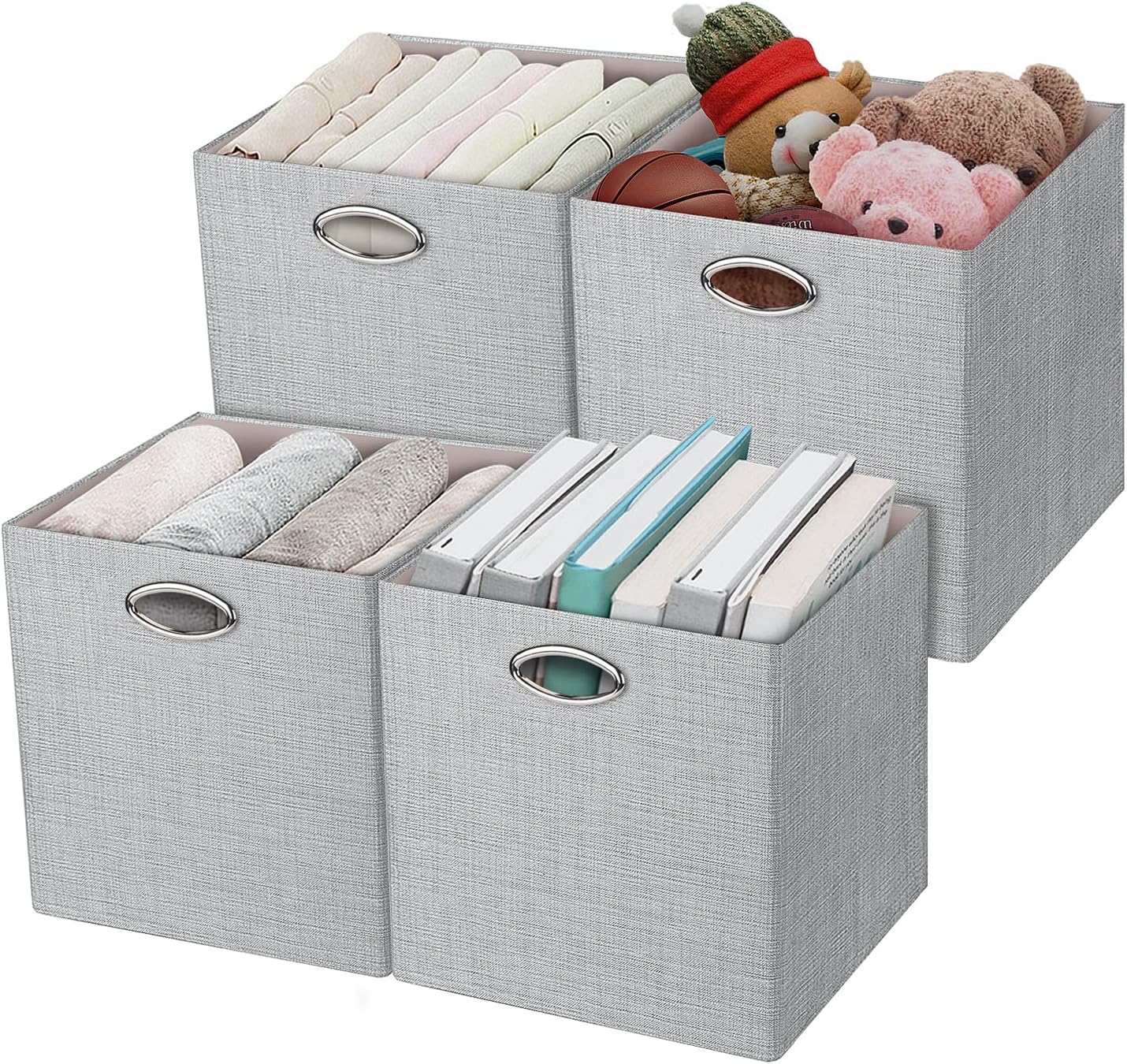 Posprica Storage Cubes, 1212 Collapsible Storage Basket Bins,Heavy Duty Fabric Containers, 4pcs, Sliver Grey