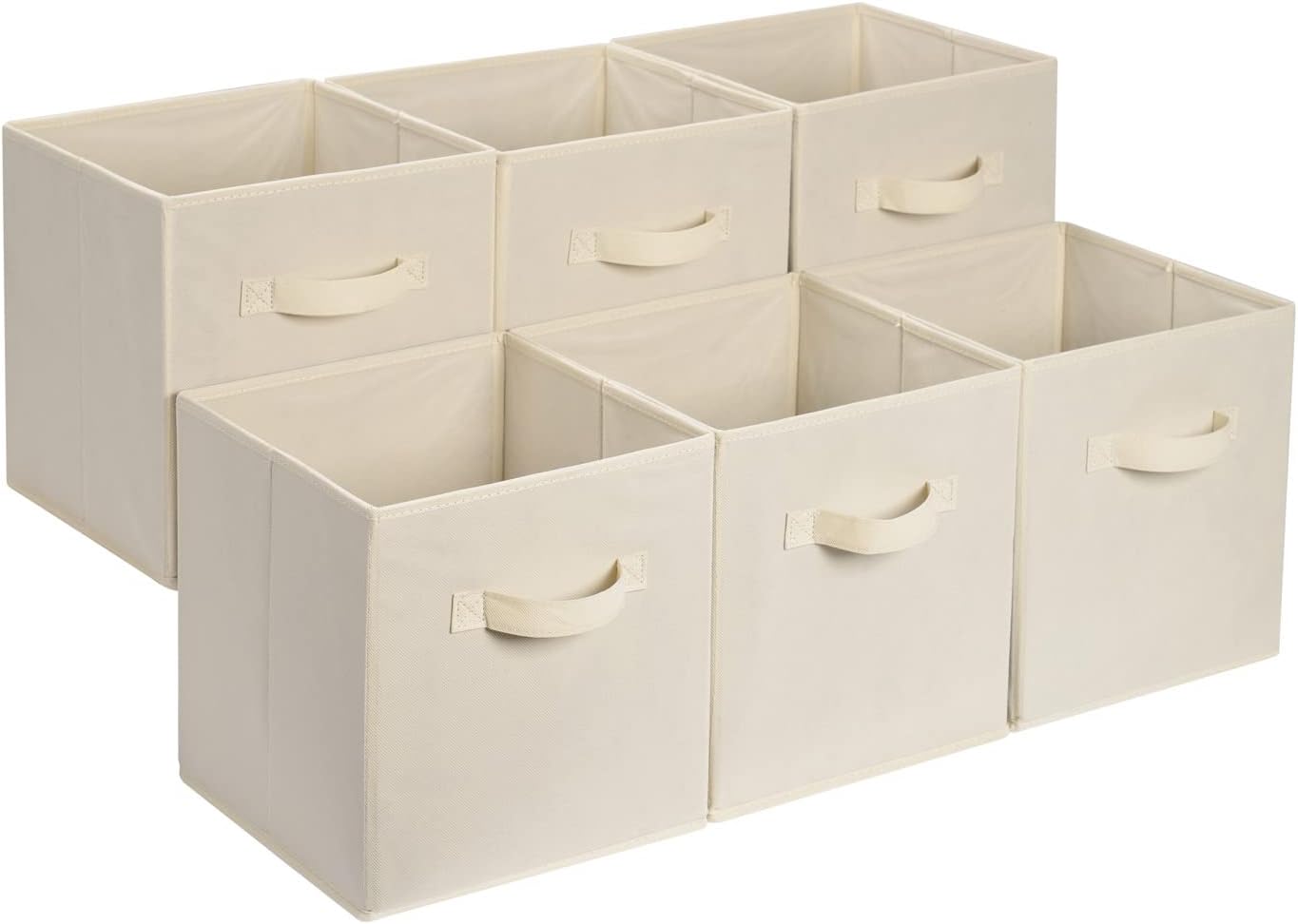 Amazon Basics Collapsible Fabric Storage Cube Organizer with Handles, 13 x 13 x 13 Inch, Beige - Pack of 6