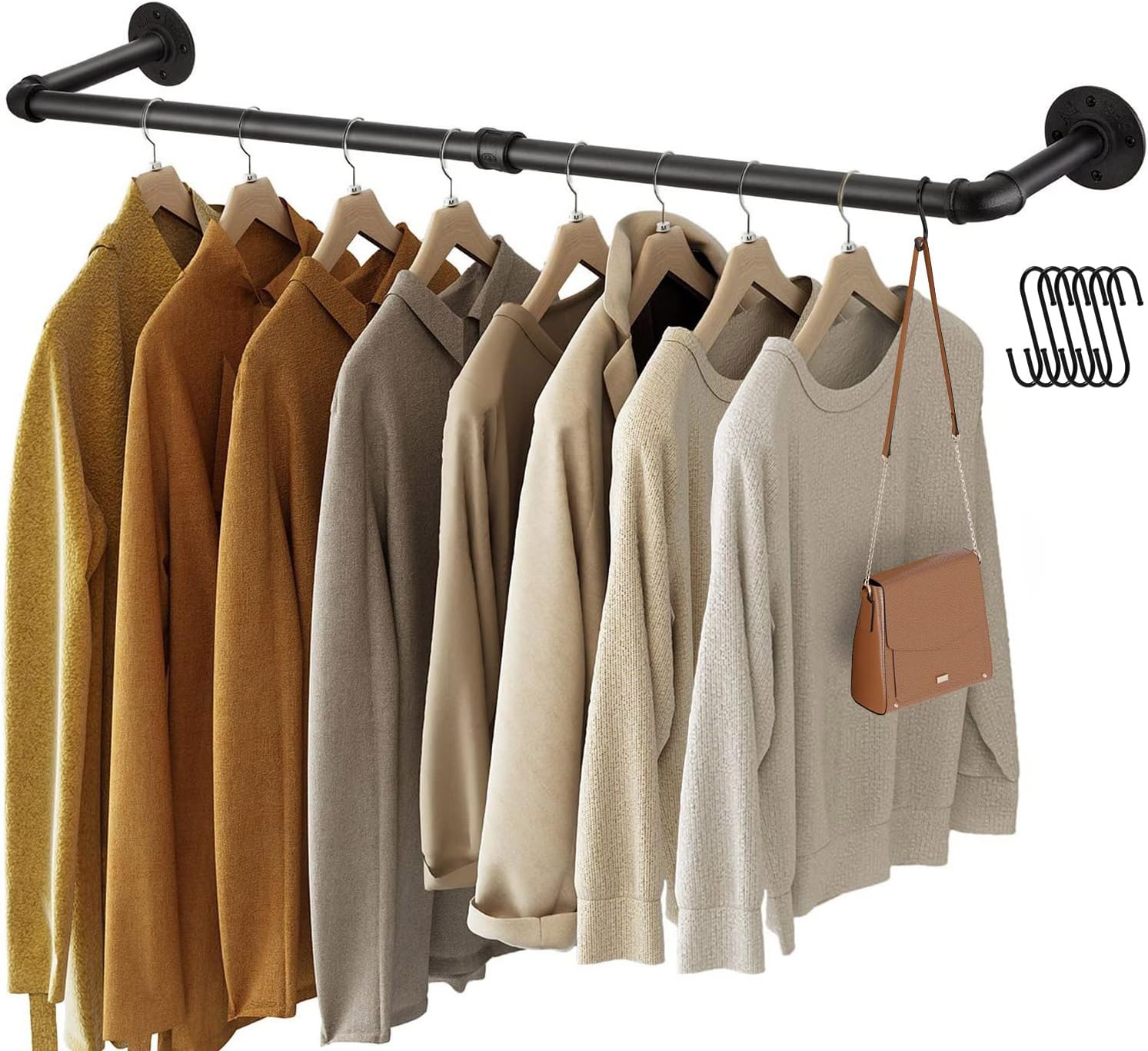 Greenstell Clothes Rack, 36.2 Inch Industrial Pipe Wall Mounted Rack, Space-Saving Hanging Clothes Heavy Duty Detachable Garment Bar, Multi-Purpose Hanging Rod for Closet 2 Base (1 Pack)