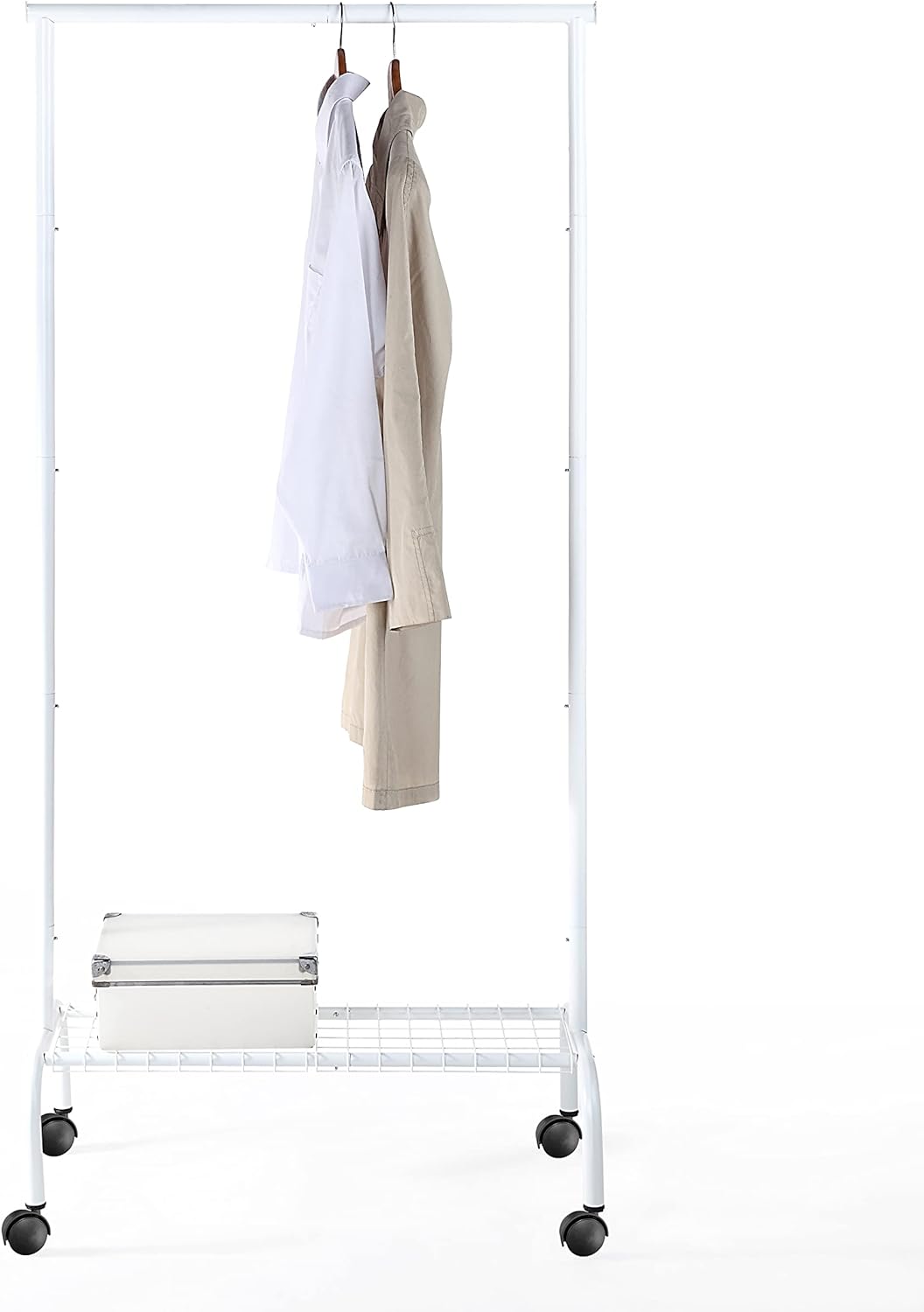 SunnyPoint Durable Compact Rolling Garment Rack with Shelf (GR-1TC, WHT)