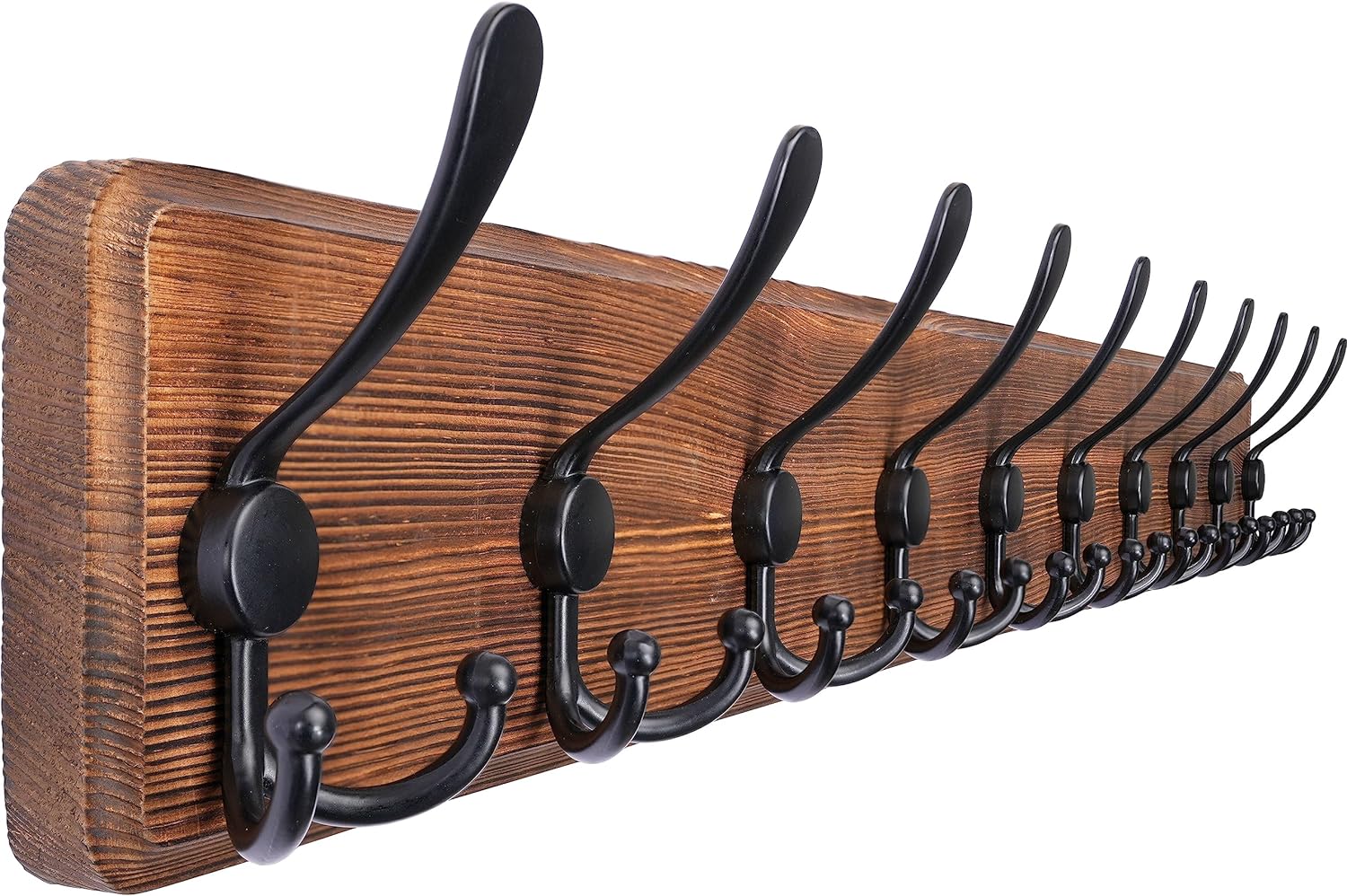 SKOLOO Coat Rack Wall Mounted - 38.3'' Long, Wooden, Heavy Duty, Rustic Coat Hooks for Wall, 16'' Hole to Hole, Wall Coat Rack with 10 Triple Hooks for Hanging Clothes, Jacket, Hat(Brown)