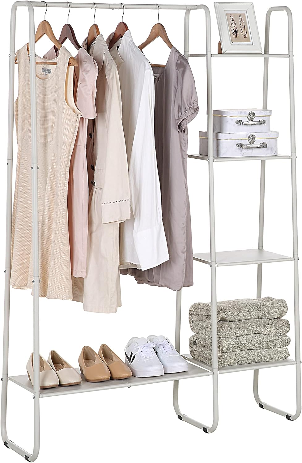 SunnyPoint Freestanding Clothes Metal Garment and Accessories, Organizer Closet Rack (WHT)