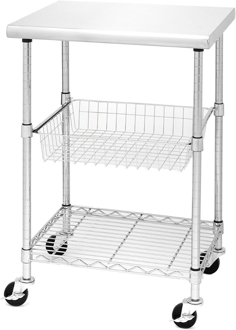 Seville Classics NSF Commercial Stainless Steel Top Work Table Island Utility Cart Prep Station, 78 for Restaurant, Kitchen, Warehouse, Garage, Hotel, Home, 55 Steel, 24 W x 20 D x 36 H