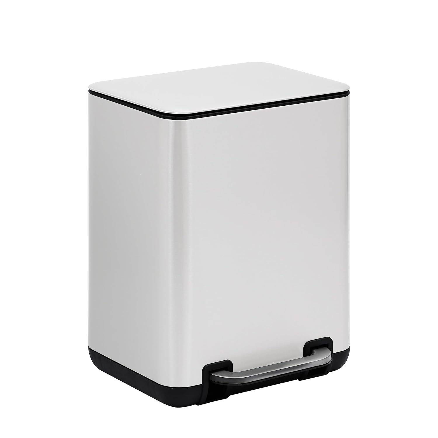 SunnyPoint 6 Liter / 1.58 Gallon Trash Can with Plastic Inner Buckets; Rectangle Bathroom, Office, Kitchen, and Bedroom Step On and Slow Close (WHT)