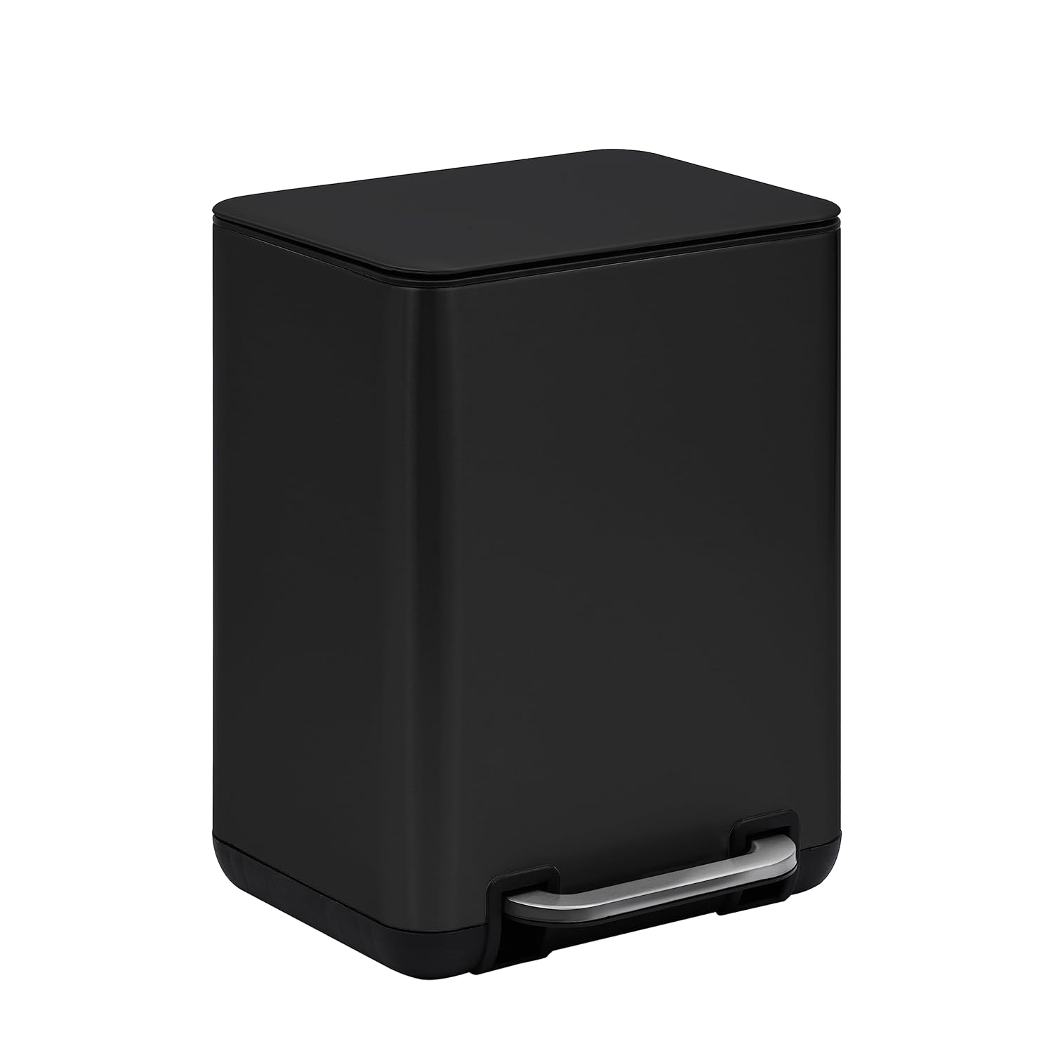 SunnyPoint 6 Liter / 1.58 Gallon Trash Can with Plastic Inner Buckets; Rectangle Bathroom, Office, Kitchen, and Bedroom Step On and Slow Close (BLK)