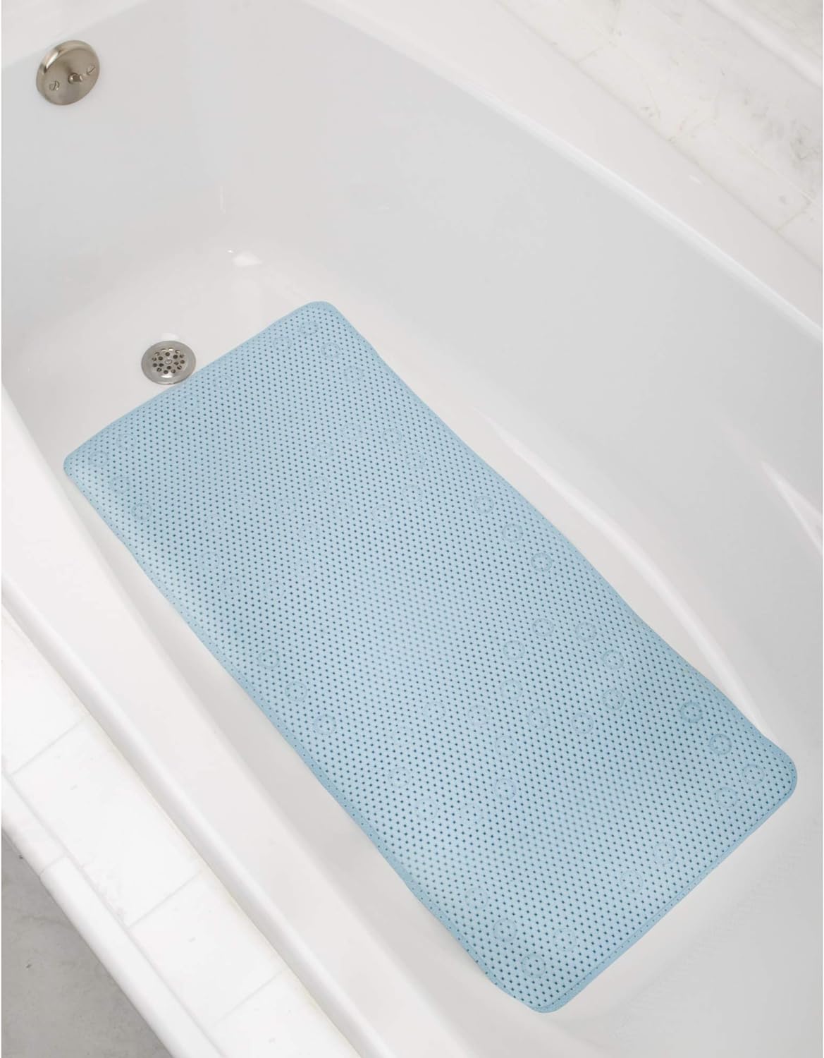 Zenna Home Waffle Tub Mat, Blue, 36 L x 17 W