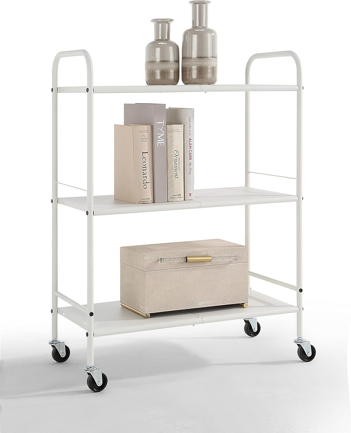 SunnyPoint Metal Rolling Organizer Utility Craft Cart (Large, WHT)