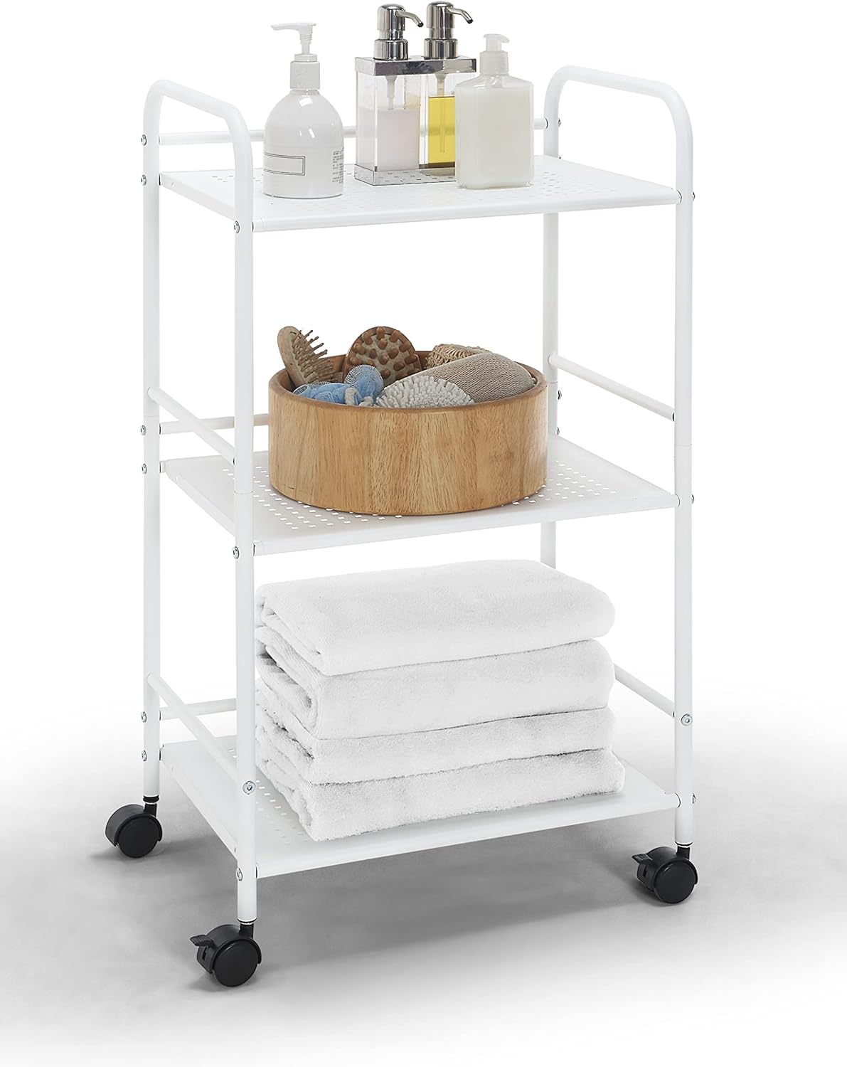 SunnyPoint Minimalist Style 3 Tier Utility Rolling Shelf Cart (WHT)