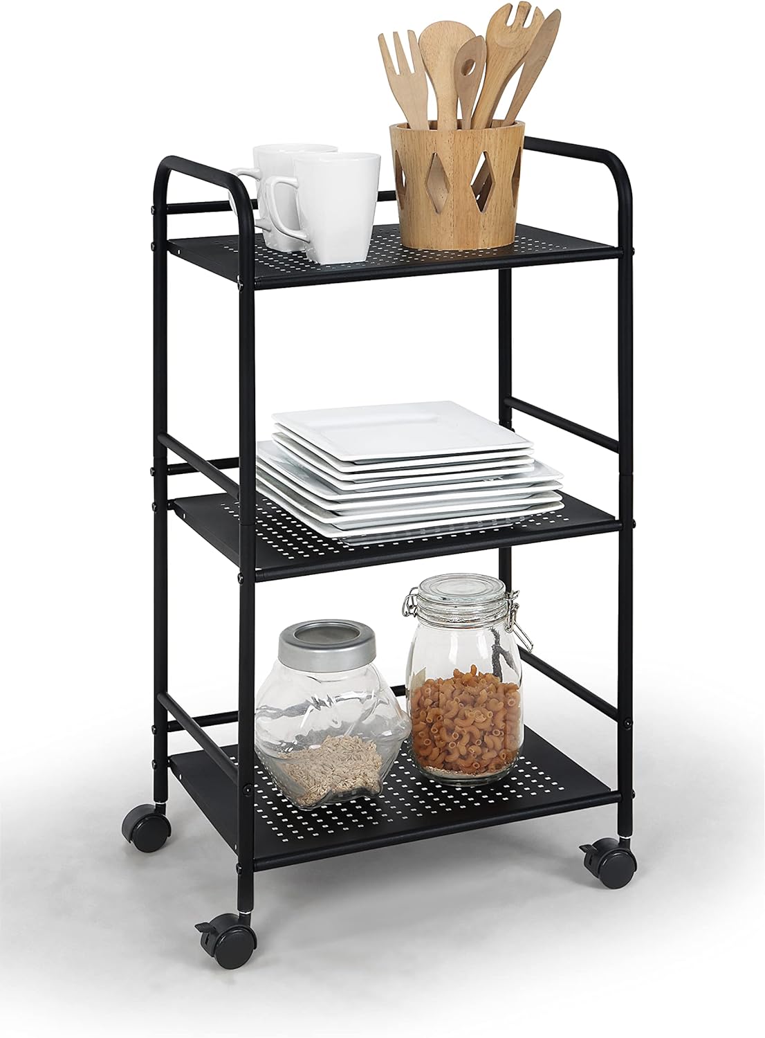 SunnyPoint Minimalist Style 3 Tier Utility Rolling Shelf Cart (BLK)