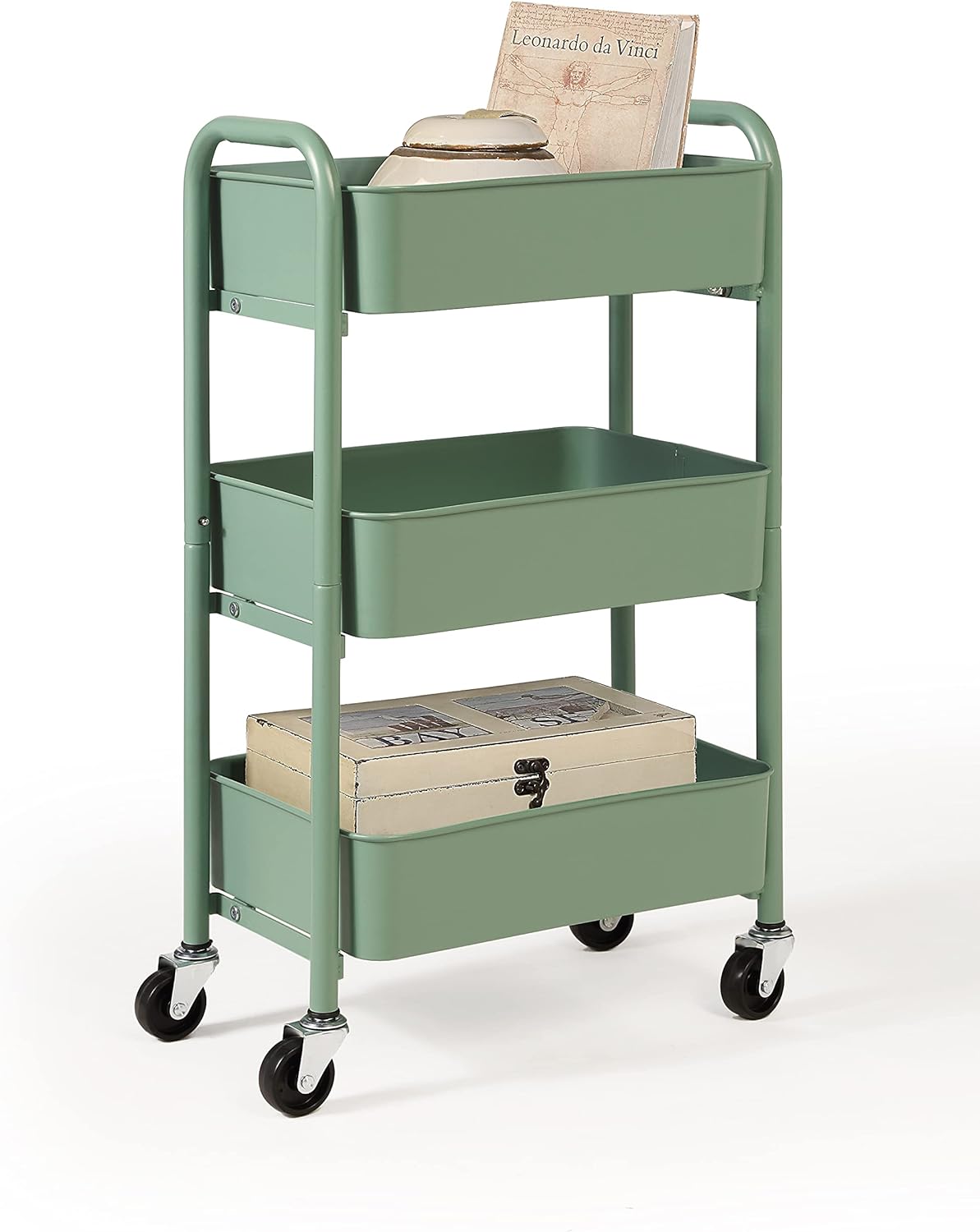 SunnyPoint 3-Tier Delicate Compact Rolling Metal Storage Organizer - Mobile Utility Cart Kitchen/Under Desk Cart with Caster Wheels (Turq, Compact (15.5 X 26.8 X 10.27))