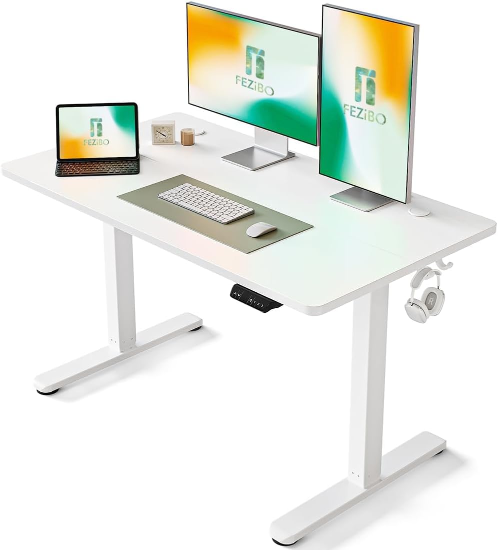 FEZIBO Electric Standing Desk, 48 x 24 Inches Height Adjustable Stand up Desk, Sit Stand Home Office Desk, Computer Desk, White