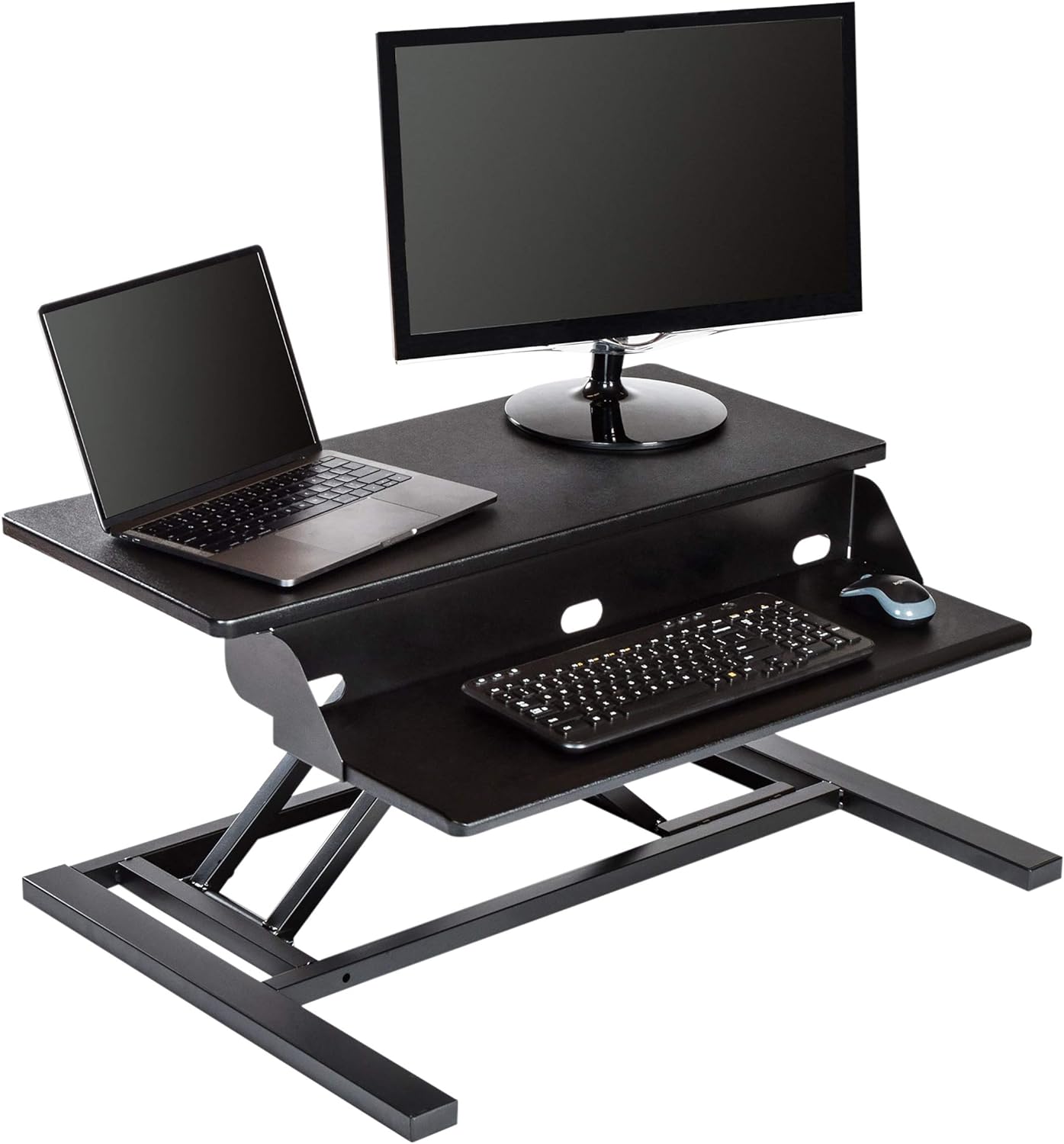 Stand Up Desk Store AirRise Pro Two Tier Standing Desk Converter Monitor Stand with Built-In Keyboard Tray (Black, 32 Wide)