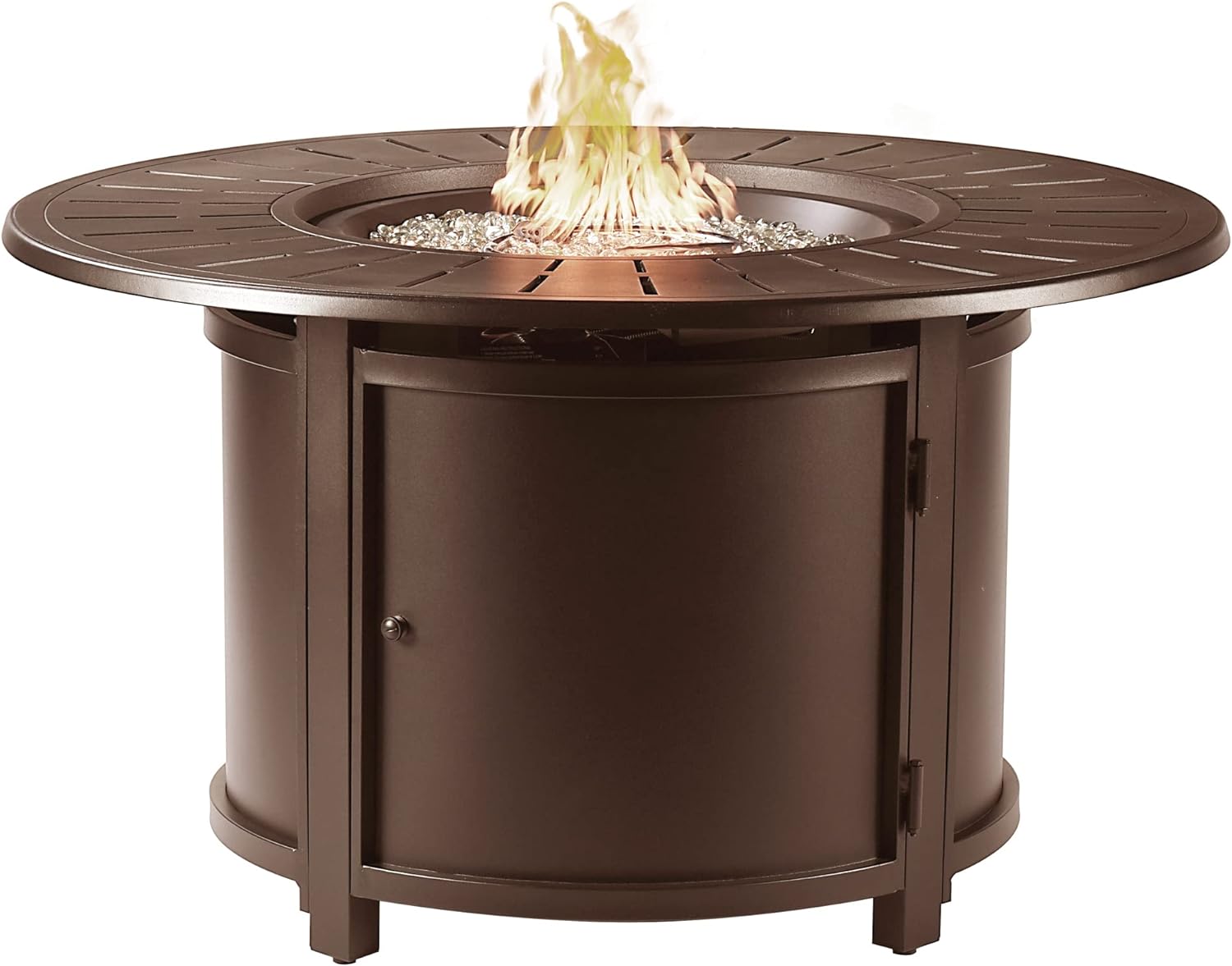 Round 44 in. x 44 in. Aluminum Propane Fire Pit Table with Glass Beads, Two Covers, Lid, 57,000 BTUs in Brown Finish