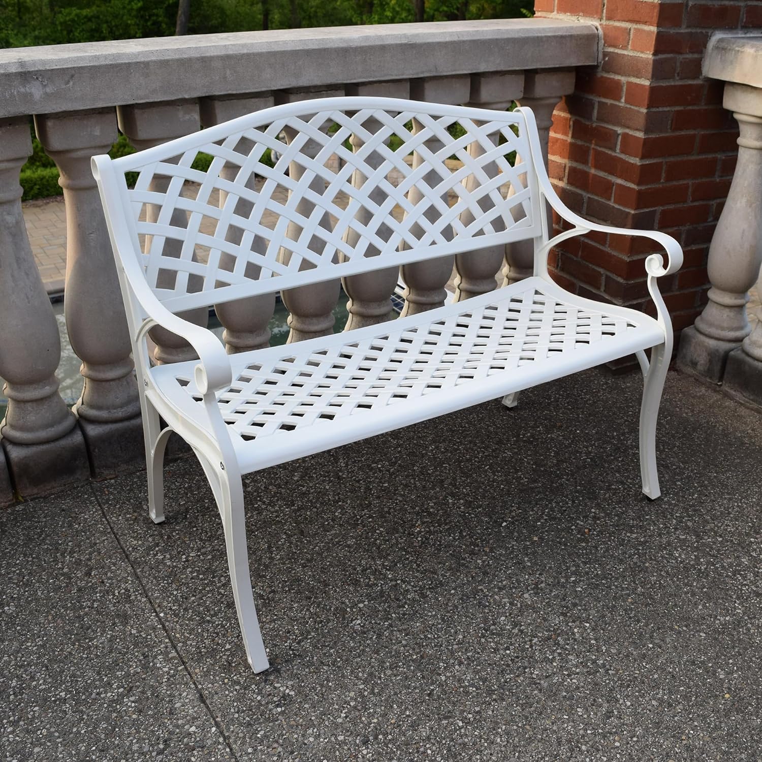 Oakland Living Luxury High-End Cast Aluminum Outdoor Patio Bench, White