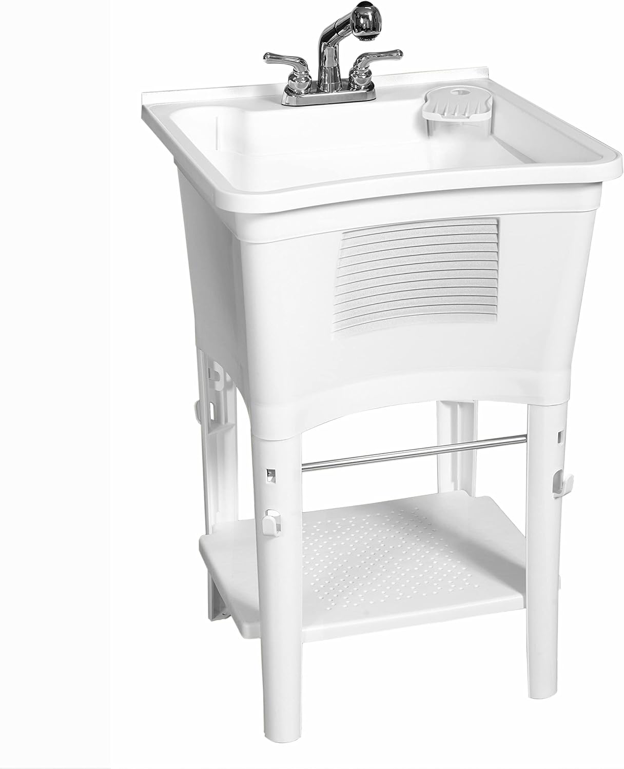 Zenna Home Premium Utility Sink with Pull-Out Faucet: Laundry Tub for Basement, Garage or Wash Room, White