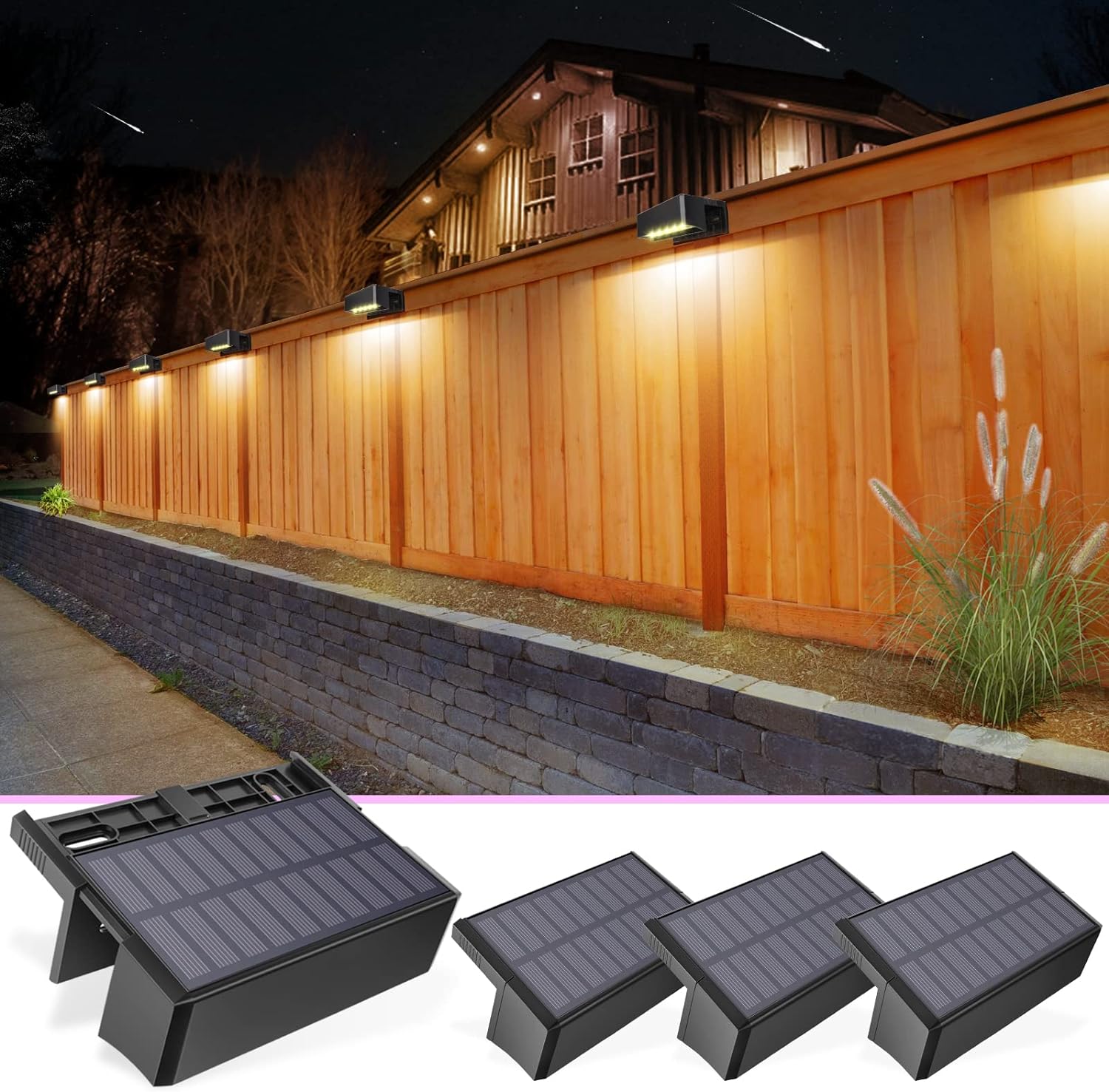 VOLISUN Solar Deck Lights ,7 Colors&Warm White Outdoor 4-Pack Waterproof Led Color Glow Solar Lights for Step,Fence,Railing,Wall,Stairs (1800mah,Long Lighting Time)