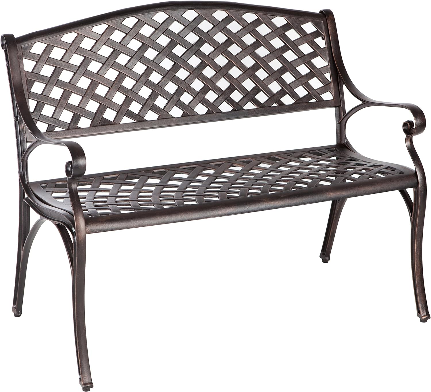 Patio Sense 61491 Patio Bench Cast Aluminum Lightweight Sturdy Bench Perfect for Relaxing Pause in Garden, Backyard Patio Basketweave Design - Antique Bronze Finish