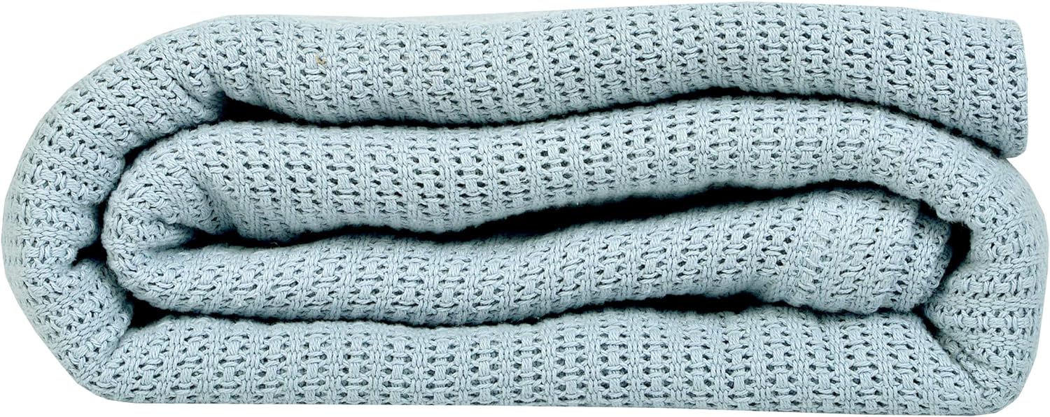 Linteum Textile Supply Leno Weave Ice Grey Blanket, Queen 100% Cotton, Lightweight, Warm, Extra-Fluffy, Premium and Durable Soft & Cozy Bed Blanket for Bed, Couch, Sofa Throw for All Season