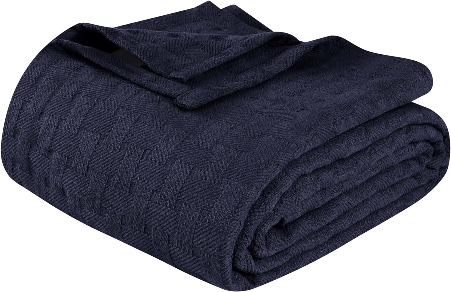 SUPERIOR 100% Cotton All-Season Blanket, Basket Weave Design, Soft, Comfy Cover for Bed, Bedding, Bedroom, Couch Throw, Lounging, Modern Boho Medium Weighted Blankets, Full/Queen, Navy Blue