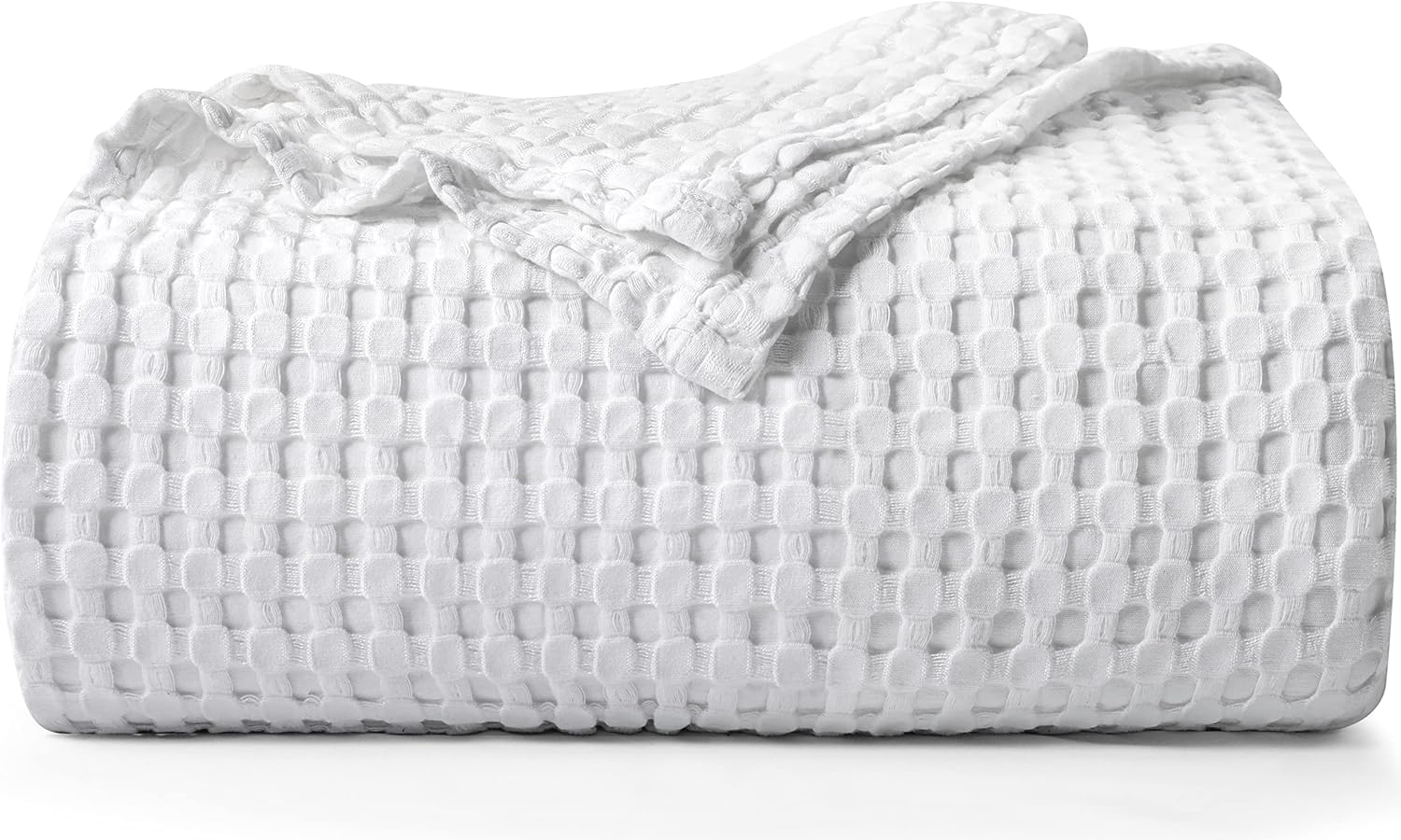 Utopia Bedding Cotton Waffle Blanket 300 GSM (White - 90x90 Inches) Soft Lightweight Breathable Bed Blanket Queen Size Layering Any Bed for All Season