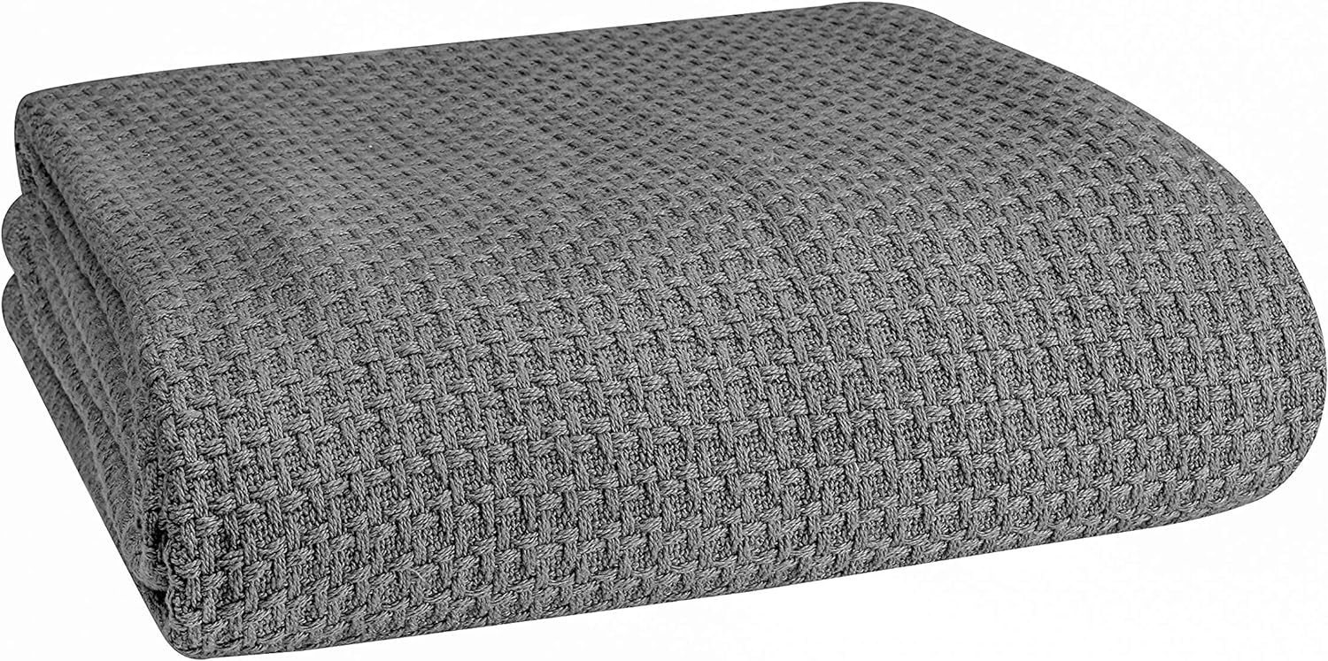 BELIZZI HOME 100% Cotton Bed Blanket, Breathable Bed Blanket Full Queen Size, Cotton Thermal Blankets, Perfect for Layering Any Bed for All Season, Charcoal Grey