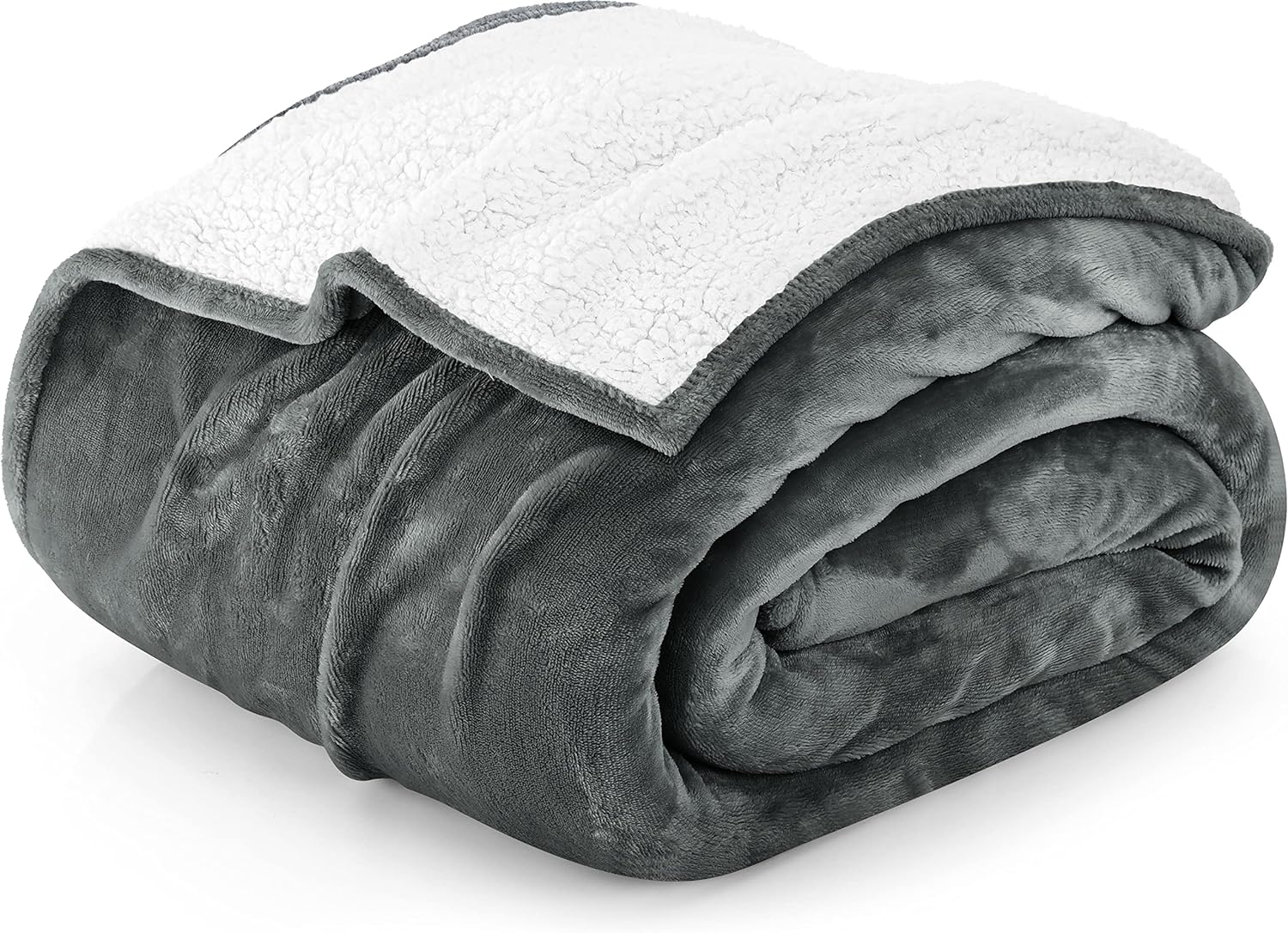 Utopia Bedding Sherpa Blanket Queen Size [Grey, 90x90 Inches] - 480GSM Thick Warm Plush Fleece Reversible Blanket for Bed, Sofa, Couch, Camping and Travel