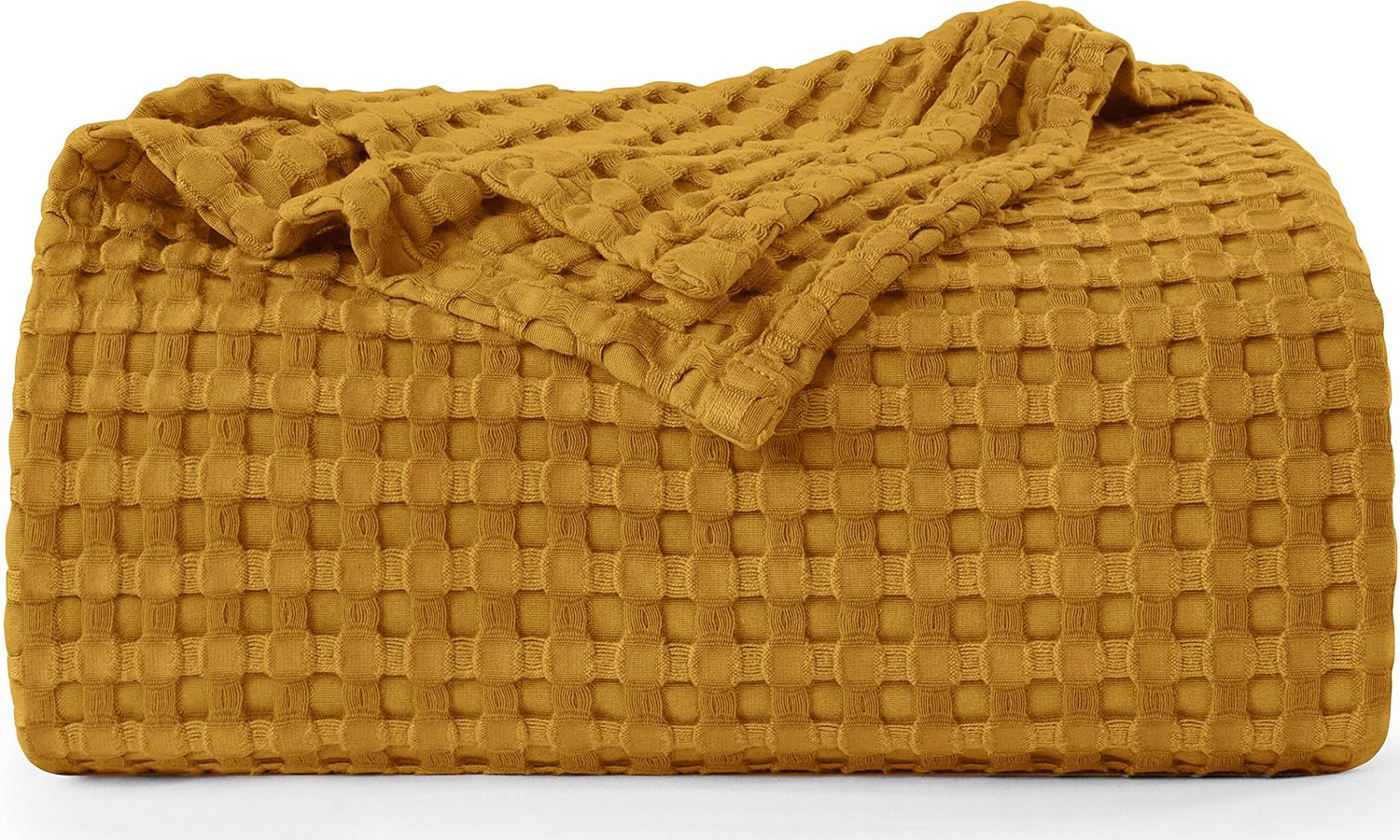 Utopia Bedding Cotton Waffle Blanket 300 GSM (Mustard - 90x108 Inches) Soft Lightweight Breathable Bed Blanket King Size Layering Any Bed for All Season