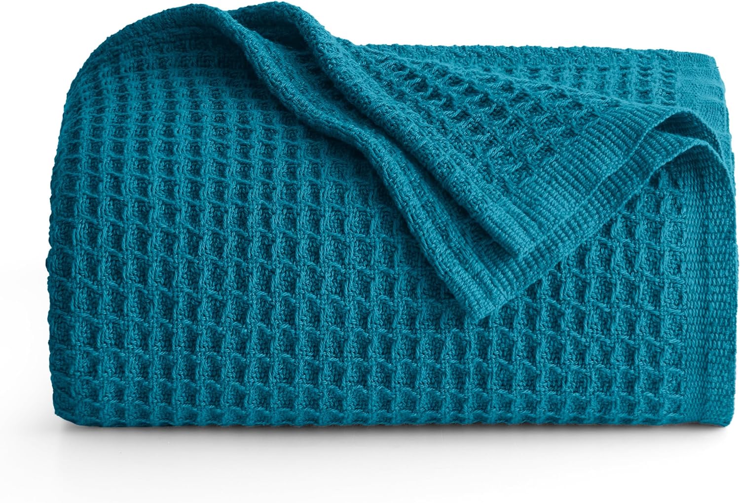 Bedsure 100% Cotton Blankets Twin XL Size for Bed - WaffleWeaveBlanketsforSummer, Soft Woven Twin Blankets, Lightweight Spring Blankets, Teal, 66x90 inches