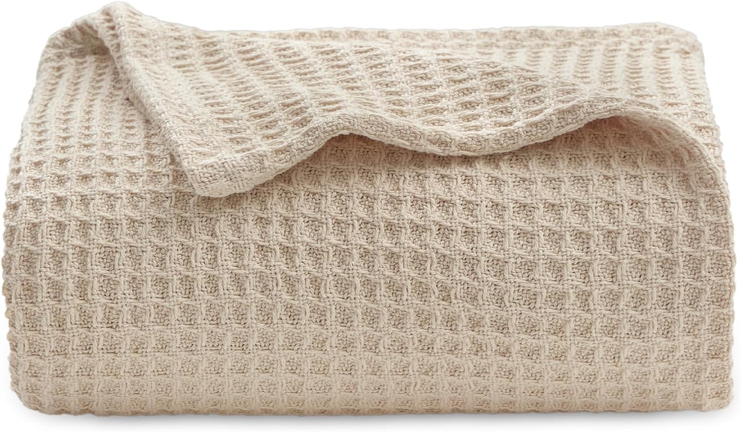 Bedsure 100% Cotton Blankets Twin XL Size for Bed - WaffleWeaveBlanketsforSummer, Soft Woven Twin Blankets, Lightweight Spring Blankets, Beige, 66x90 inches