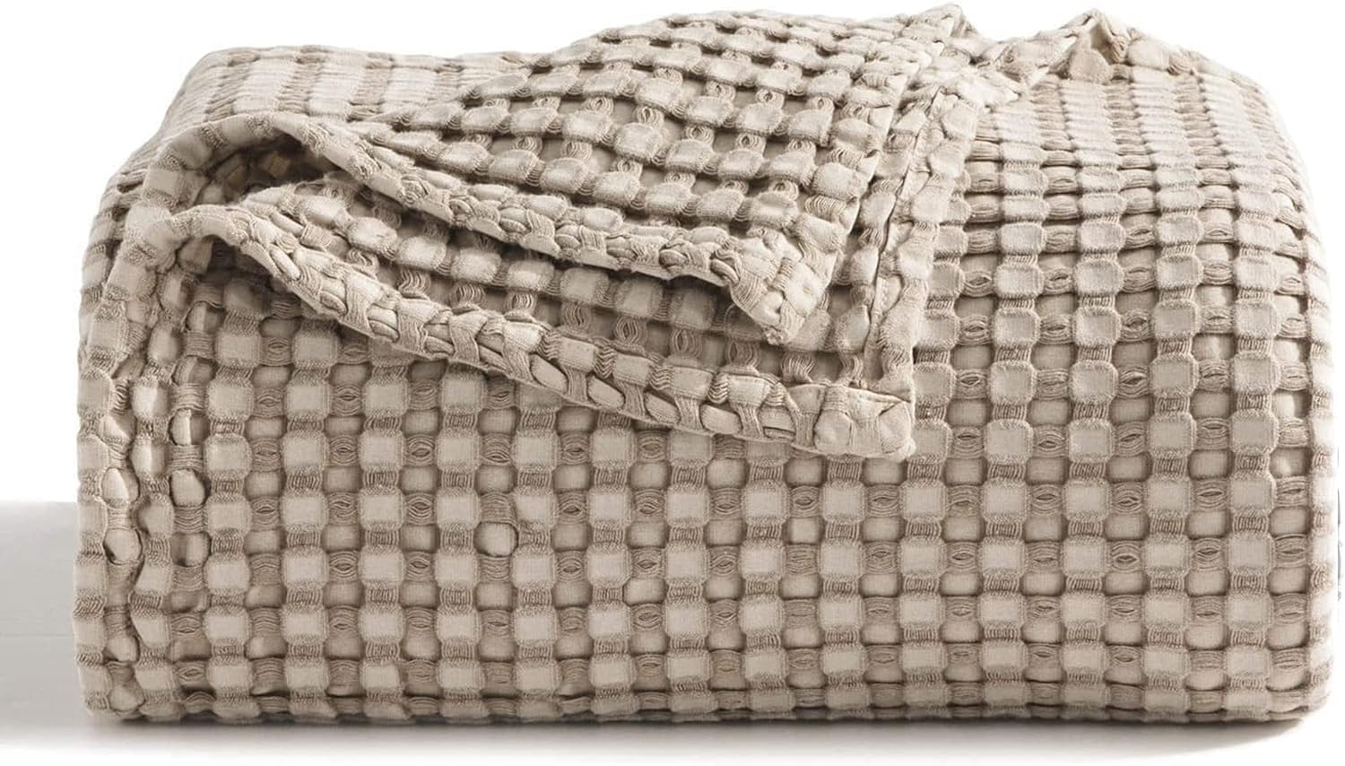 Bedsure Cooling Cotton Waffle King Size Blanket - Lightweight Breathable Blanket of Rayon Derived from Bamboo for Hot Sleepers, Luxury Throws for Bed, Couch and Sofa, Taupe, 104x90 Inches