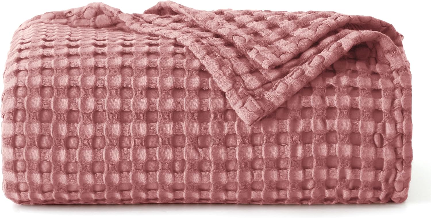 Bedsure Cooling Cotton Waffle Twin XL Blanket - Lightweight Breathable Blanket of Rayon Derived from Bamboo for Hot Sleepers, Luxury Throws for Bed, Couch and Sofa, Pink, 66x90 Inches