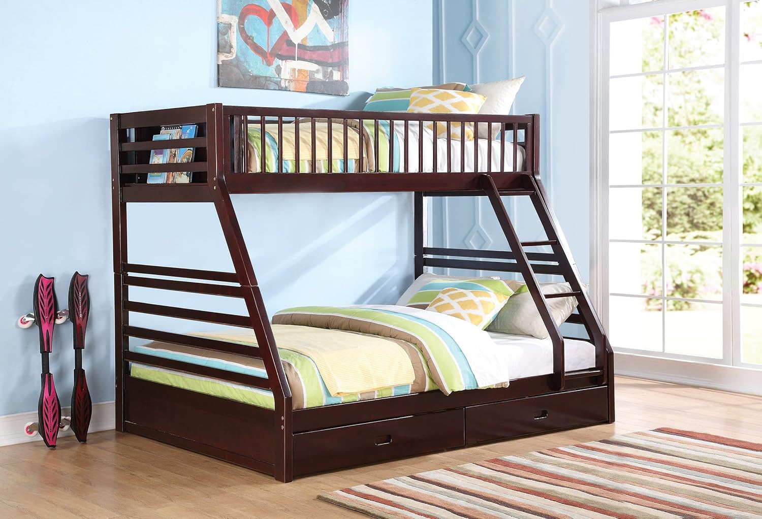 ACME Furniture Jason Bunkbed with Ladder/Rail (Set of 2), X-Large Twin/Queen, Espresso