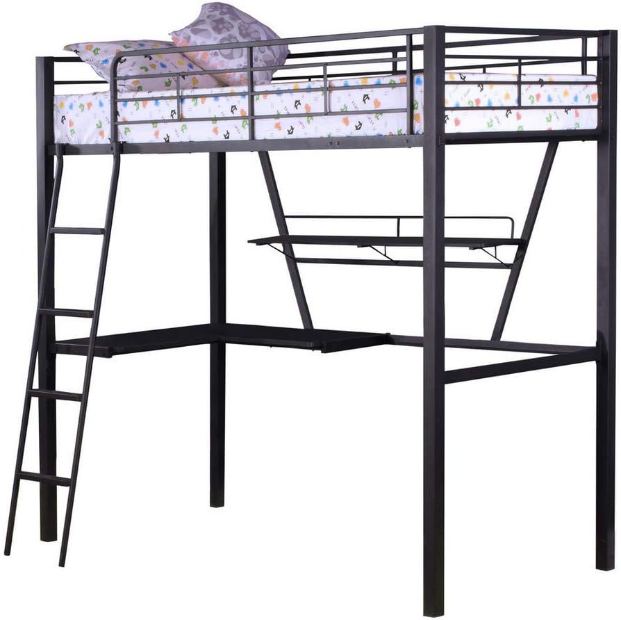 Acme Furniture Senon Loft Bed with Desk in Silver and Black