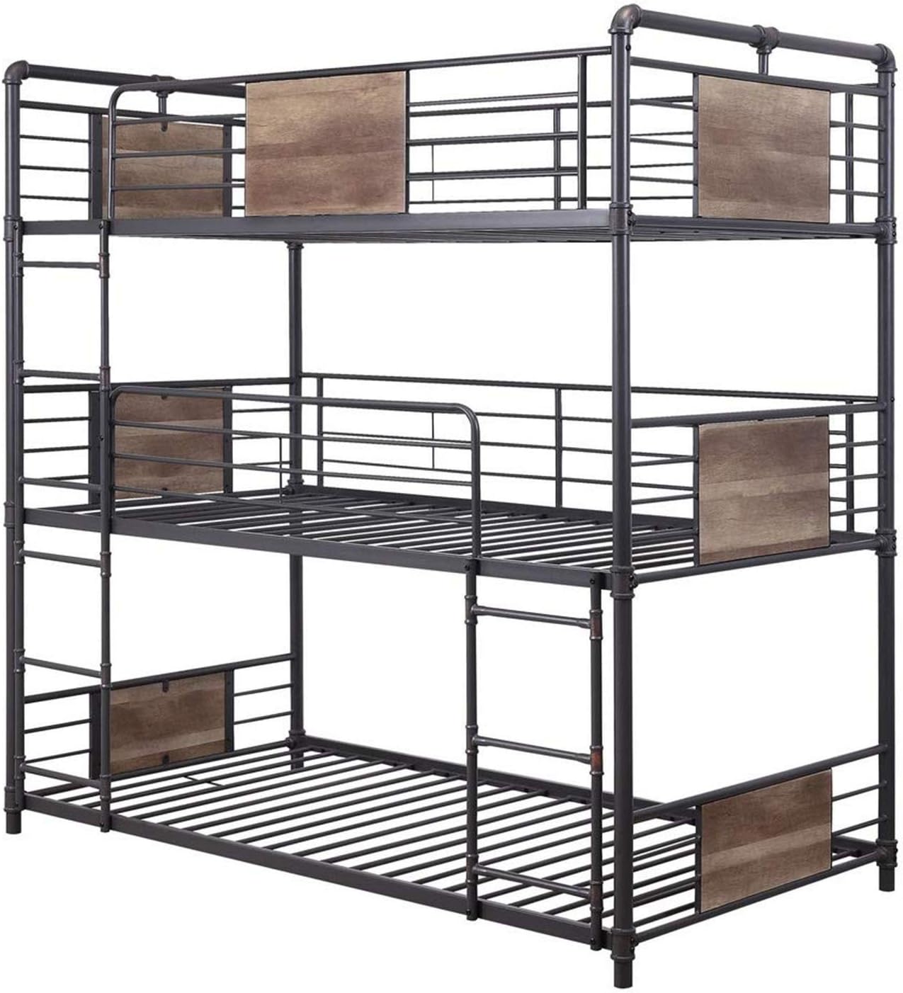 Acme Brantley Metal Frame Triple Bunk Bed in Sandy Black