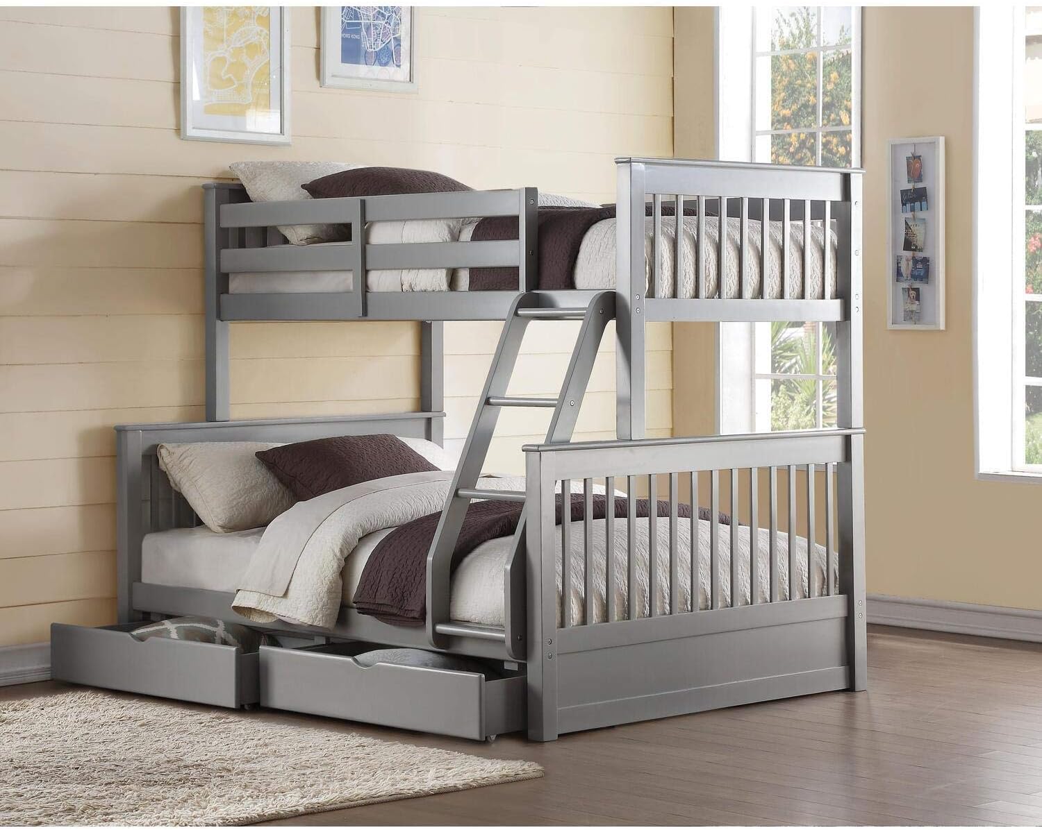 Acme Haley II Twin/Full Wooden Bunk Bed with 2 Drawers in Gray