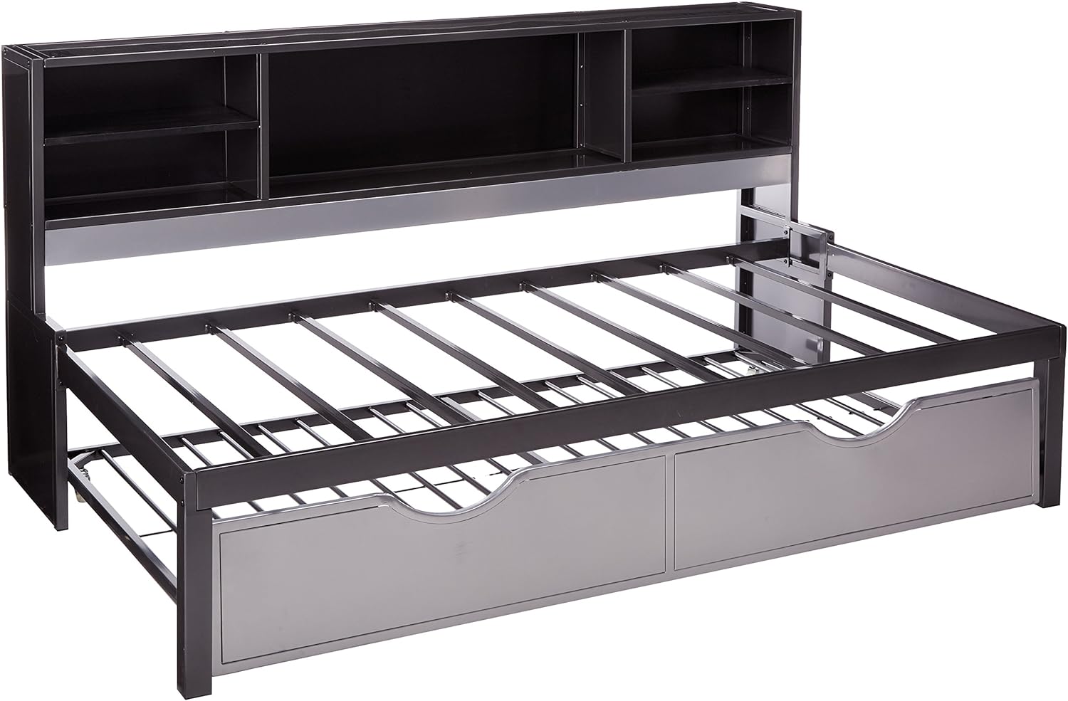 Acme Renell Metal Twin Bookcase Bed with Trundle in Black and Silver