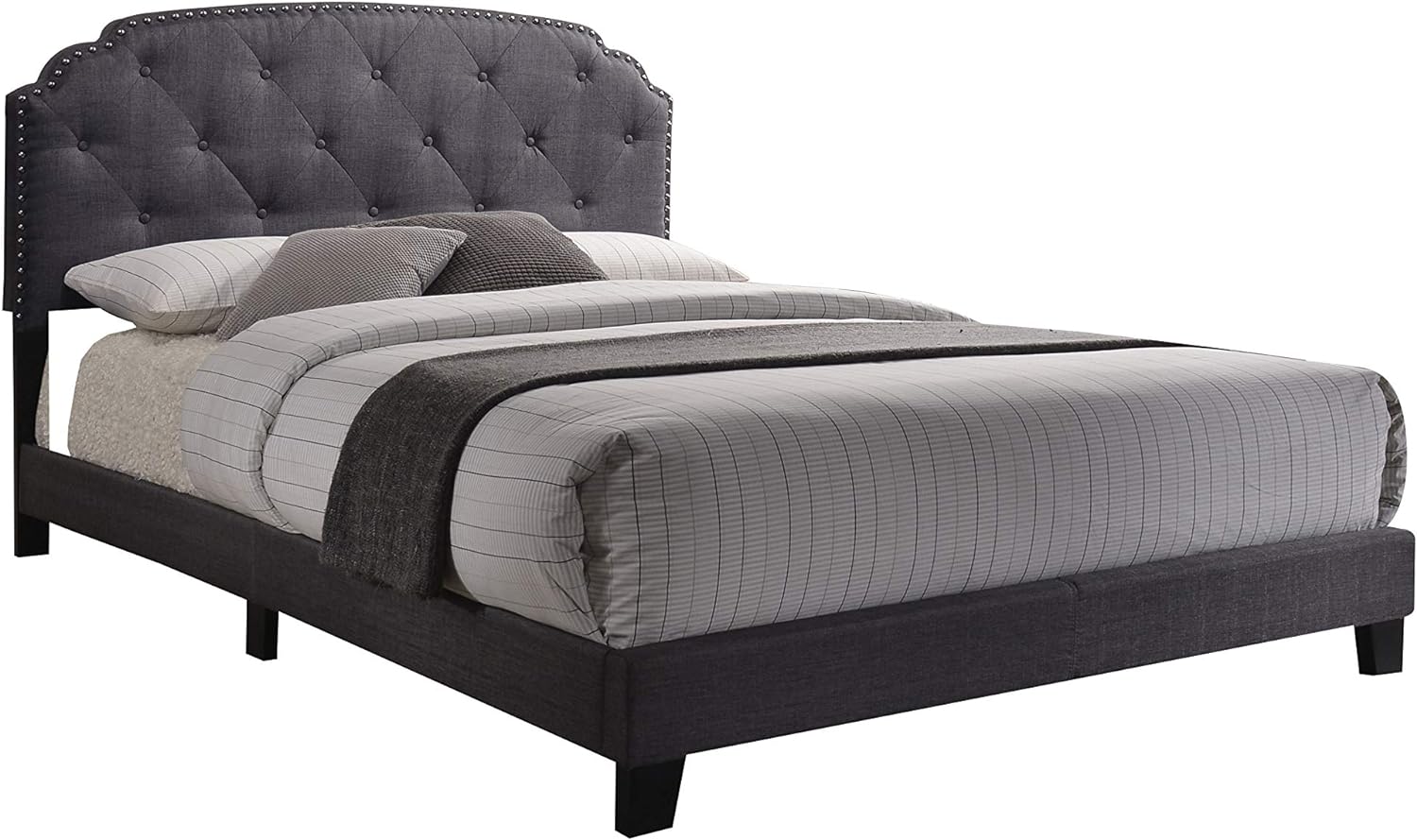 Acme Tradilla Tufted Upholstered Queen Panel Bed in Gray Fabric