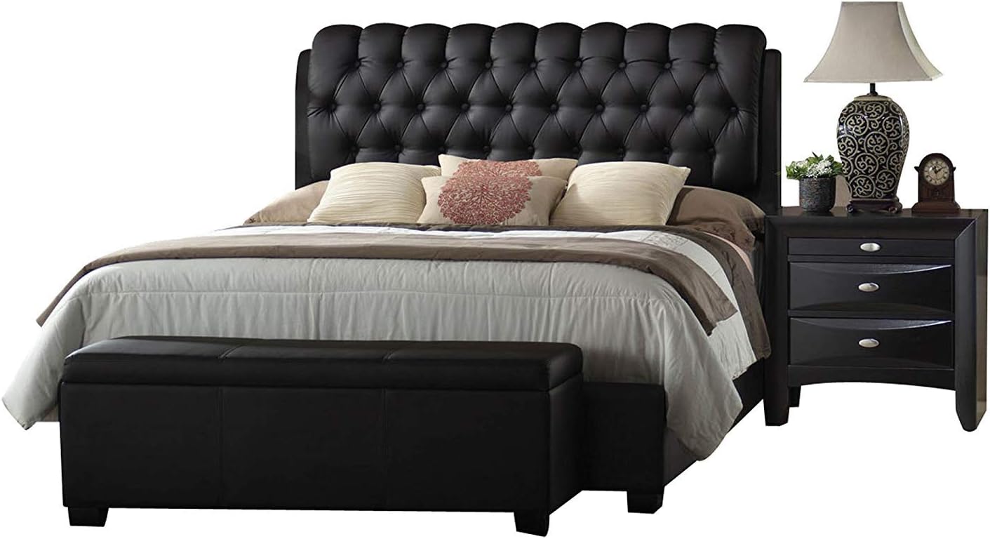 Acme Ireland II Tufted Upholstered Faux Leather King Panel Bed in Black