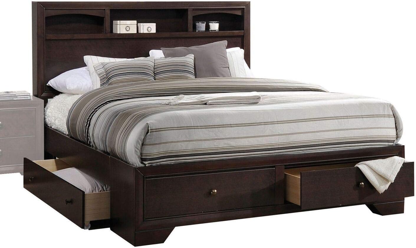 Acme Madison II Wood King Platform Bed with Storage in Espresso