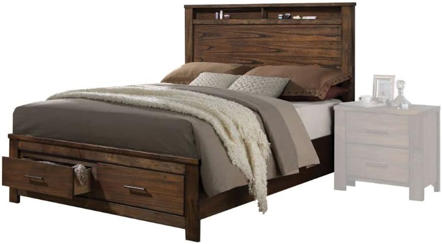 ACME Furniture Farmhouse Metal Merrilee Queen Storage Bed in Oak