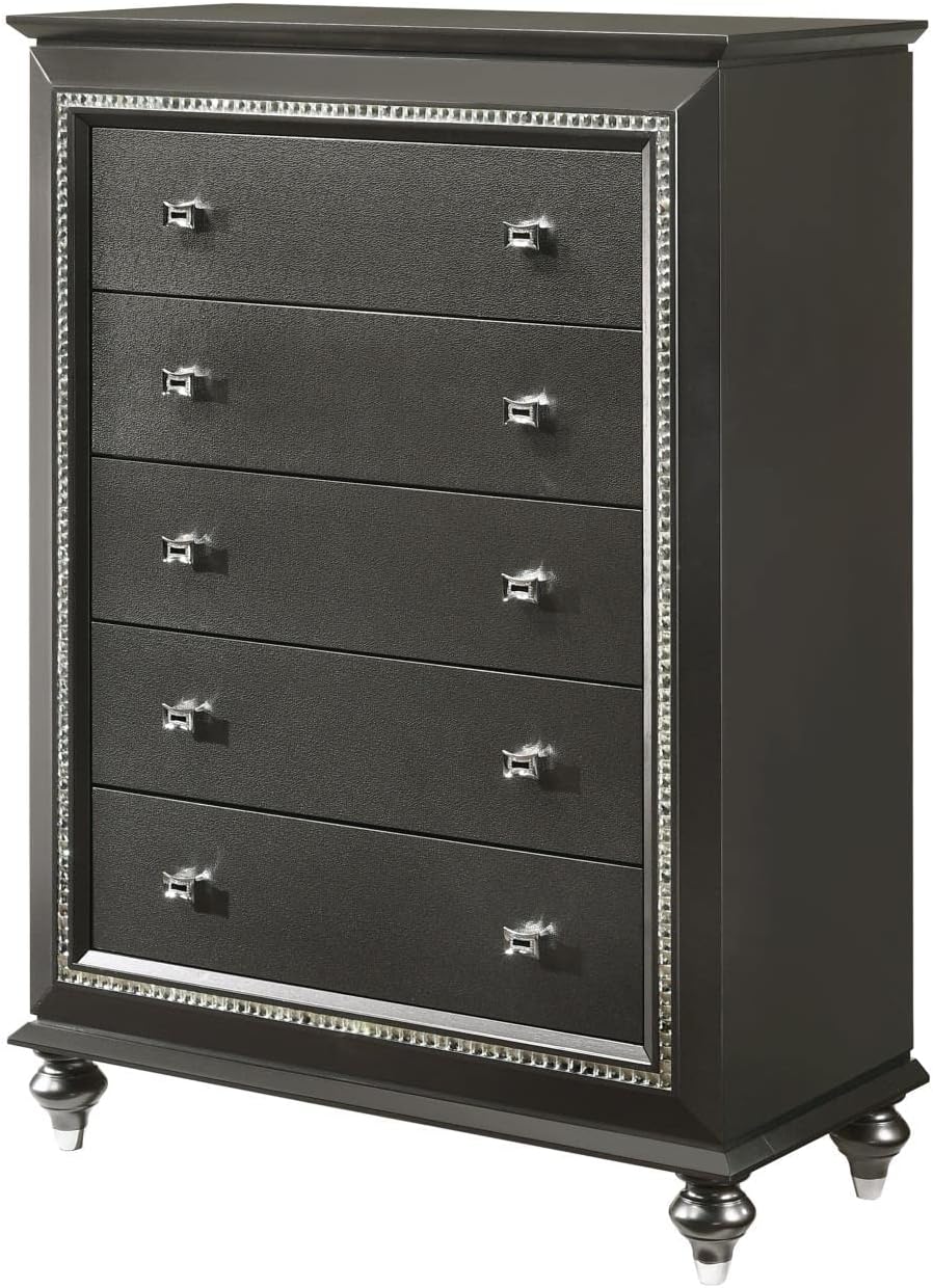 Acme Kaitlyn Wooden 5-Drawer Chest in Metallic Gray