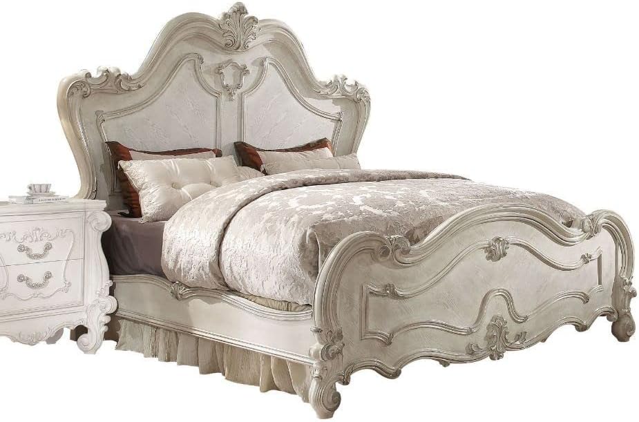 Acme Versailles California King Panel Bed in Bone and White